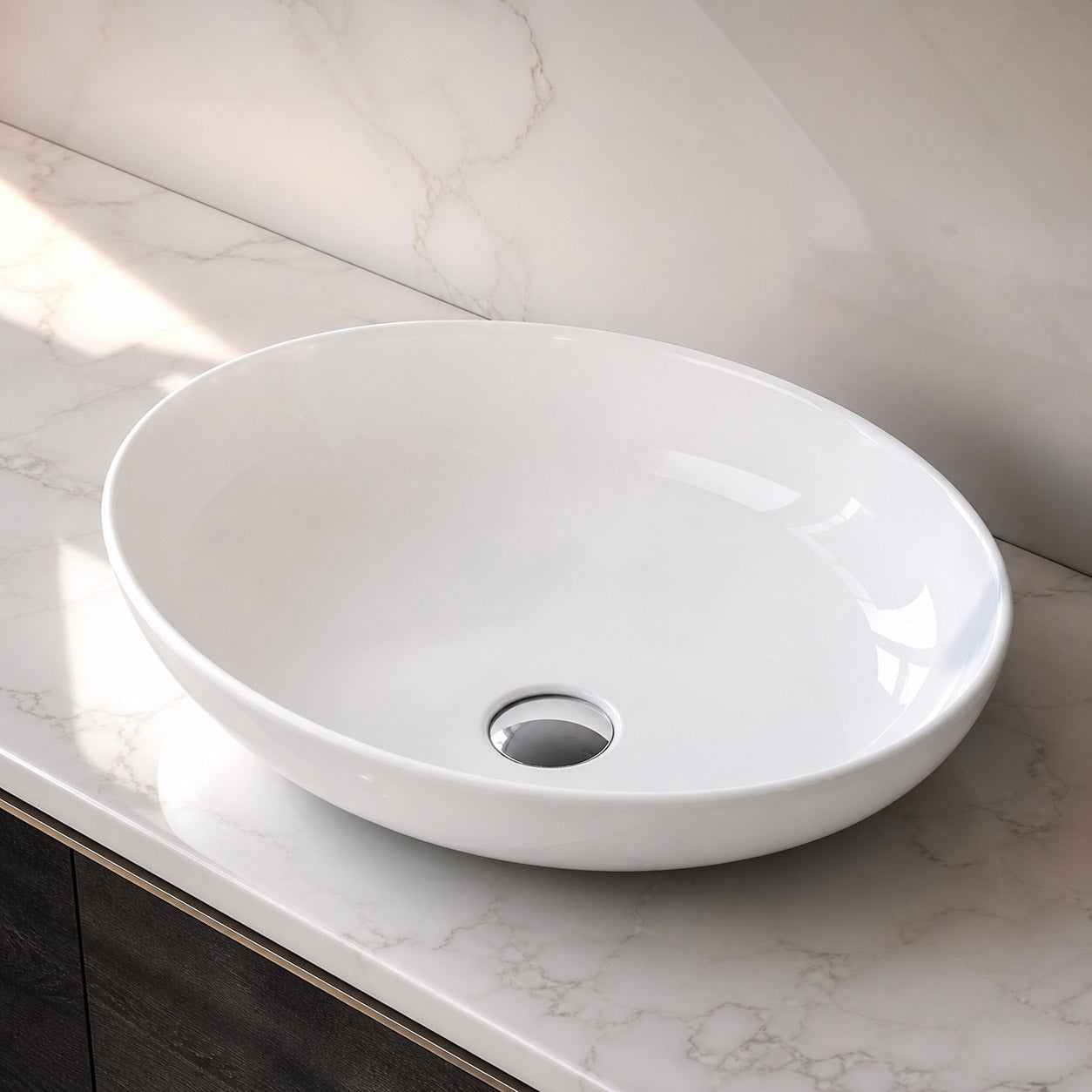 Arezzo Oval Curved | Countertop Basin | Ceramic | White Gloss - Mockridge Design