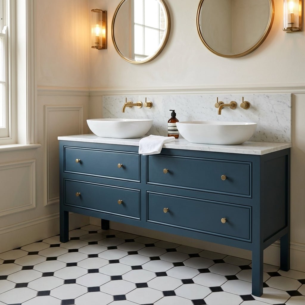 The Chester | Painted Beaded Double Vanity 1600mm Stiffkey Blue - Mockridge Design