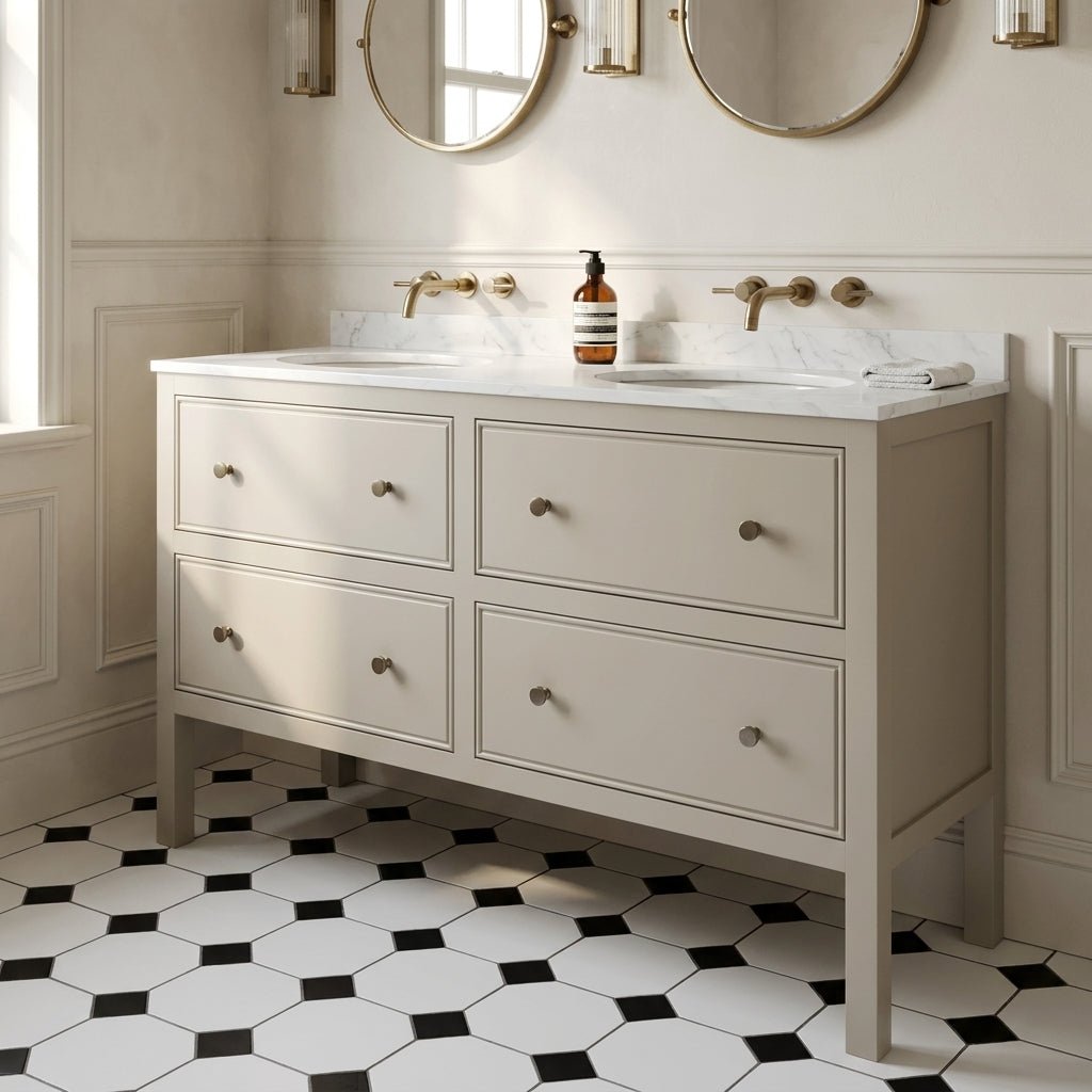 The Chester | Undermounted | Painted Beaded Double Vanity 1400mm Elephants Breath - Mockridge Design