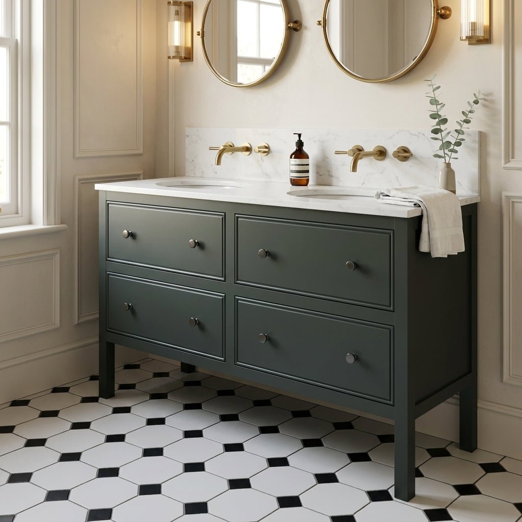 The Chester | Undermounted | Painted Beaded Double Vanity 1400mm Studio Green - Mockridge Design