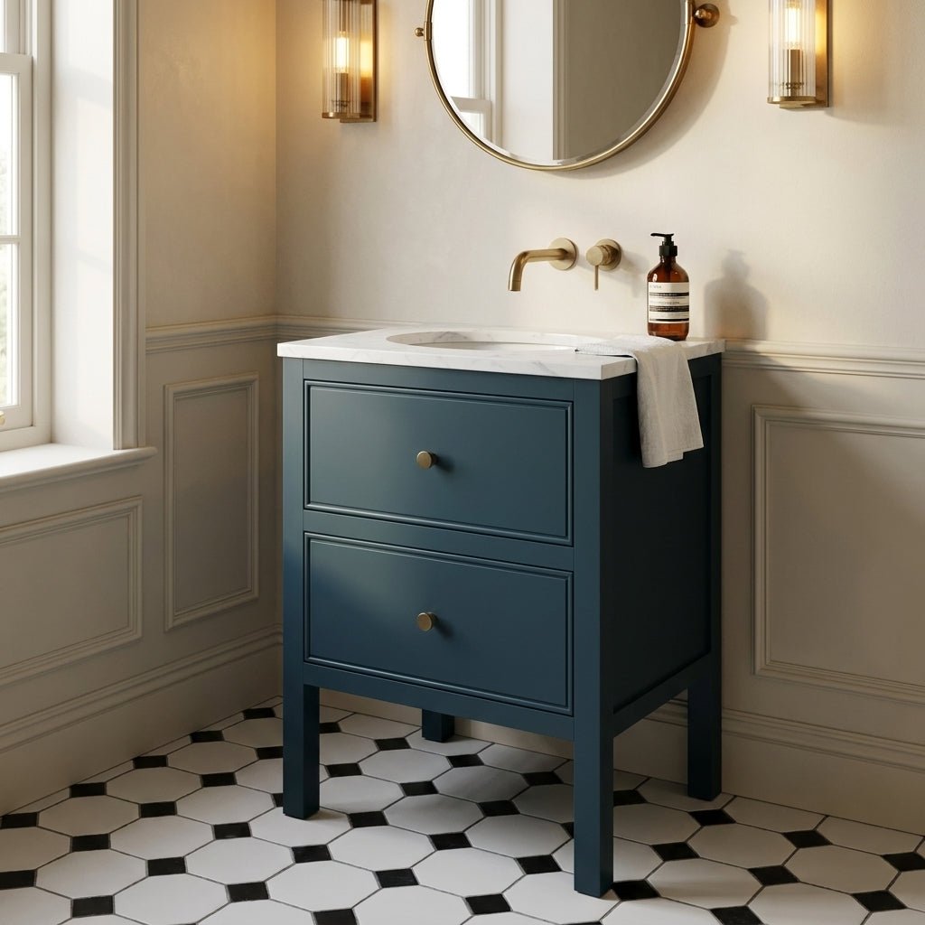 The Chester | Undermounted | Painted Beaded Vanity 600mm Stiffkey Blue - Mockridge Design