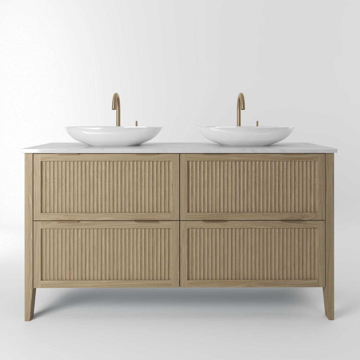 The Clifton | Oak Fluted Double Vanity 1400mm | Macchiato - Mockridge Design
