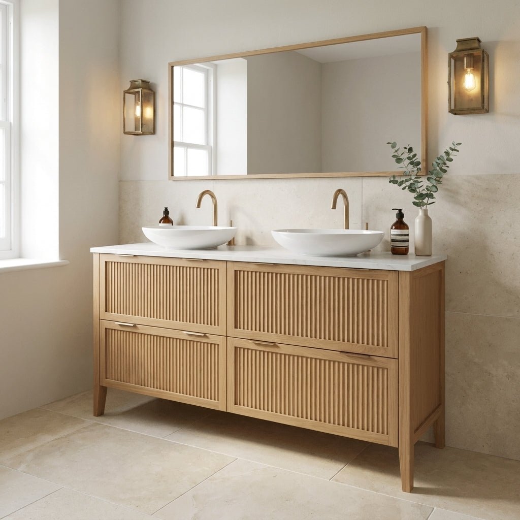 The Clifton | Oak Fluted Double Vanity 1400mm | Natural - Mockridge Design