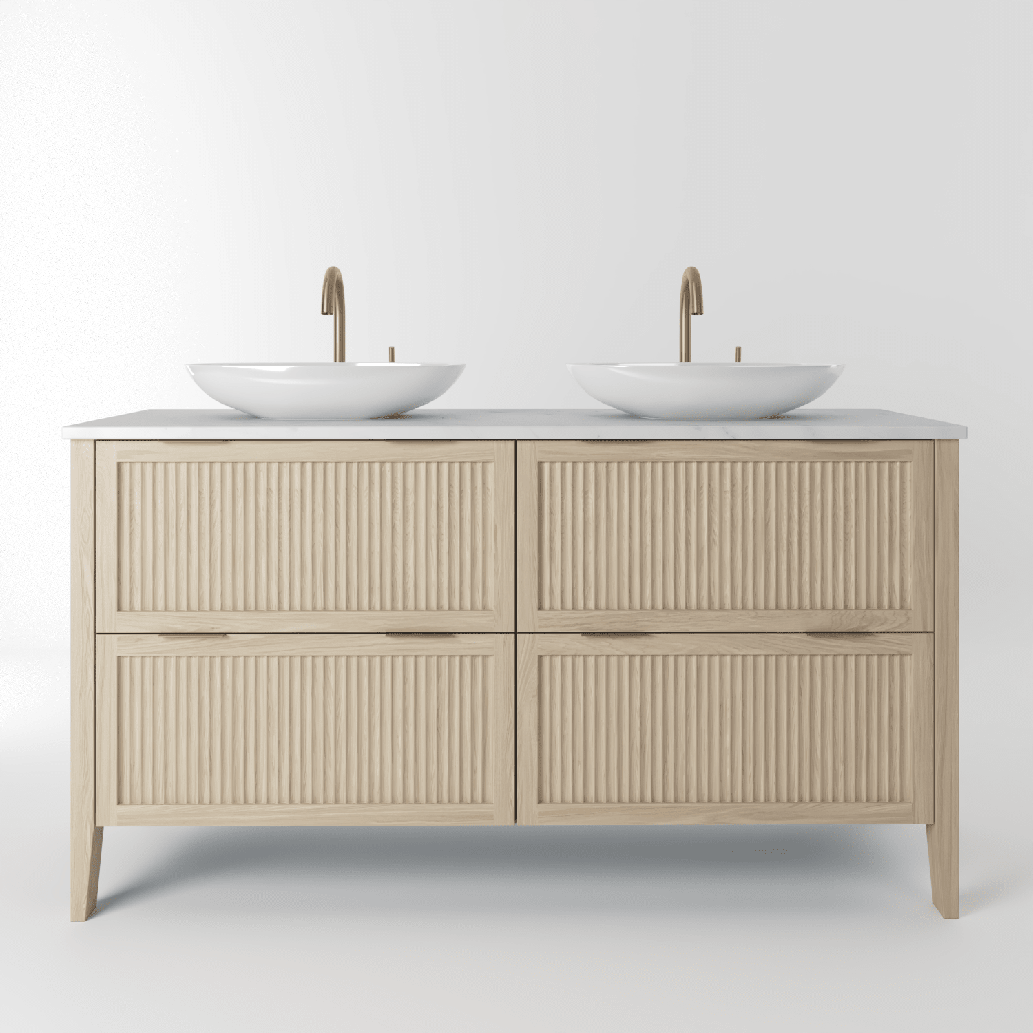 The Clifton | Oak Fluted Double Vanity 1400mm | White - Mockridge Design