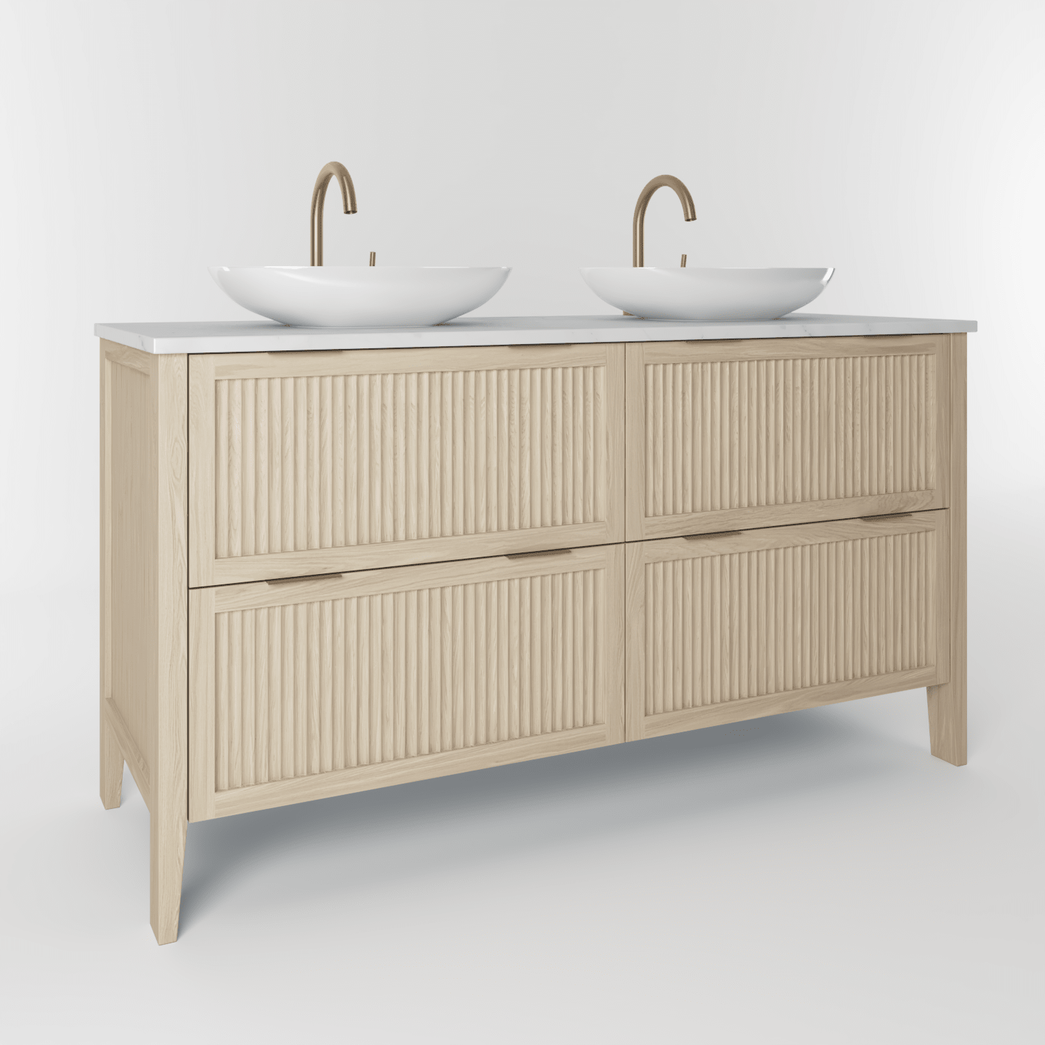 The Clifton | Oak Fluted Double Vanity 1400mm | White - Mockridge Design