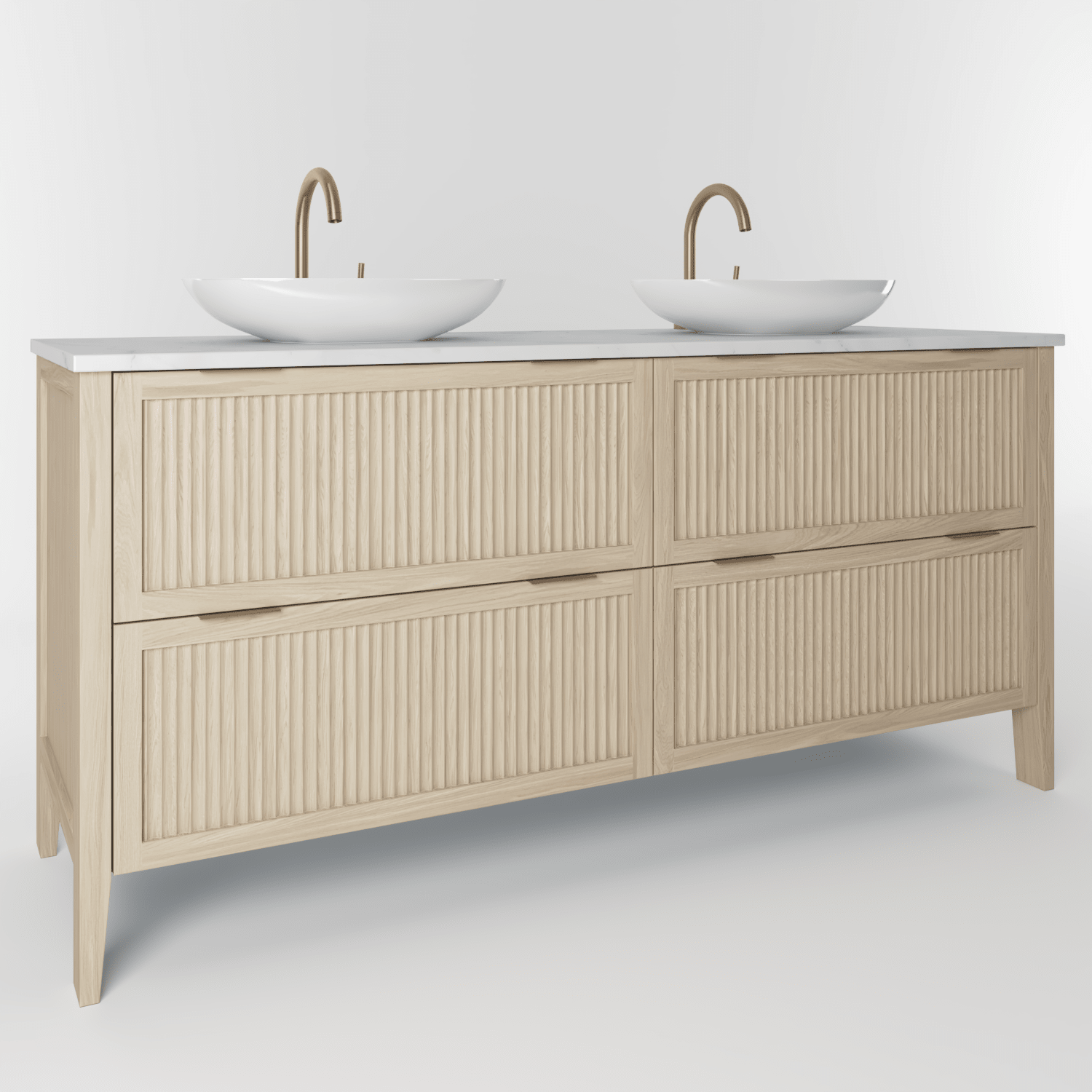 The Clifton | Oak Fluted Double Vanity 1600mm | White - Mockridge Design