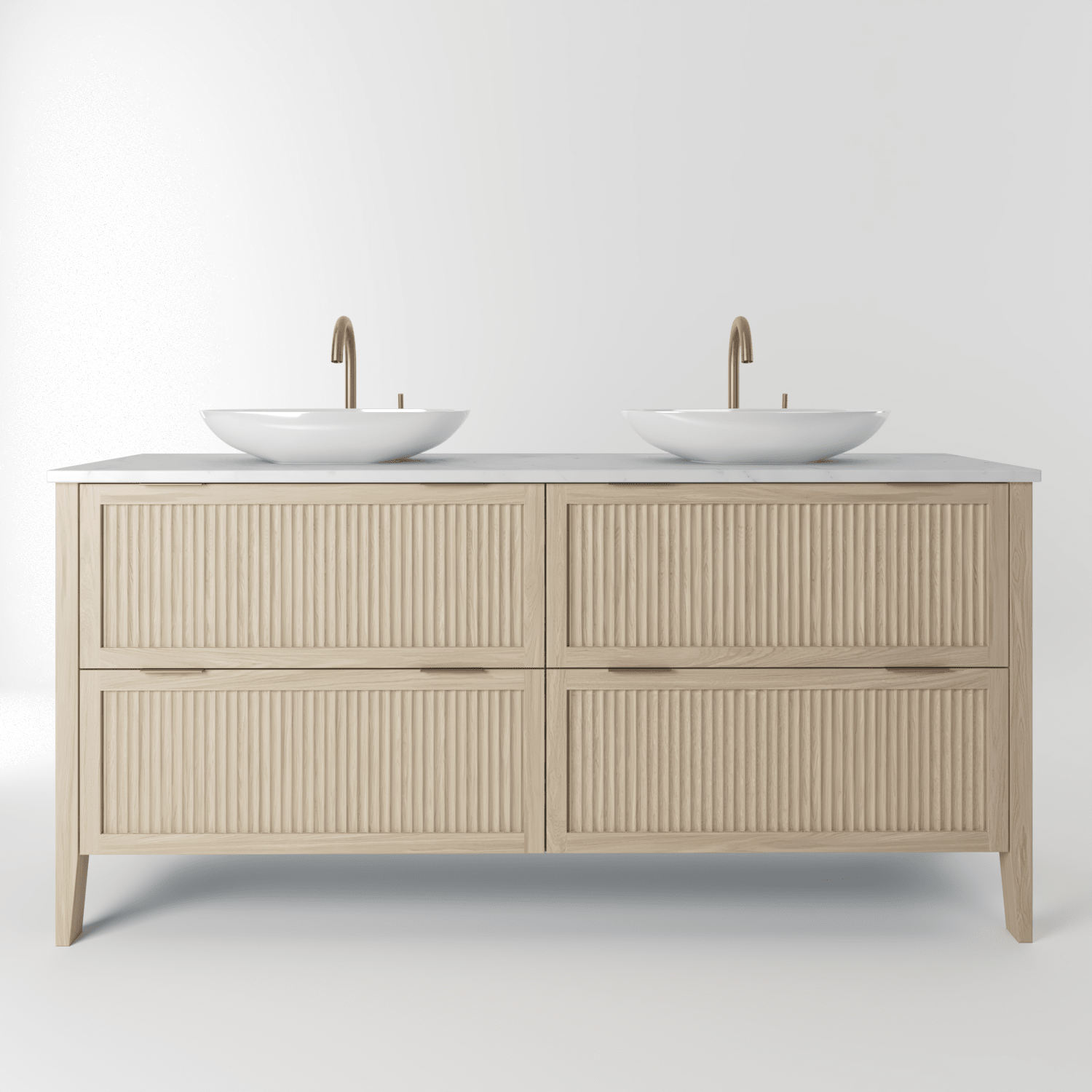 The Clifton | Oak Fluted Double Vanity 1600mm | White - Mockridge Design