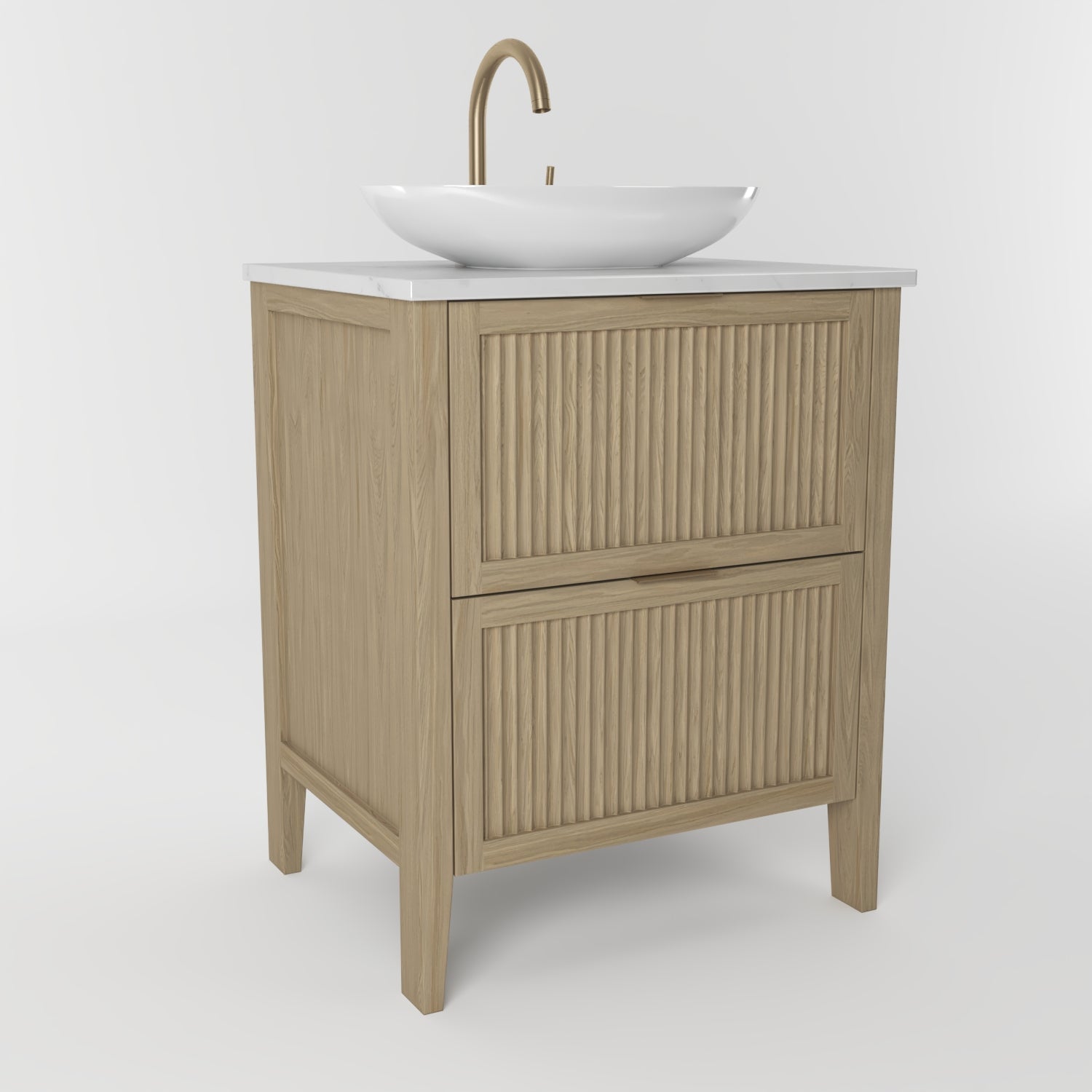 The Clifton | Oak Fluted Vanity 600mm | Macchiato - Mockridge Design