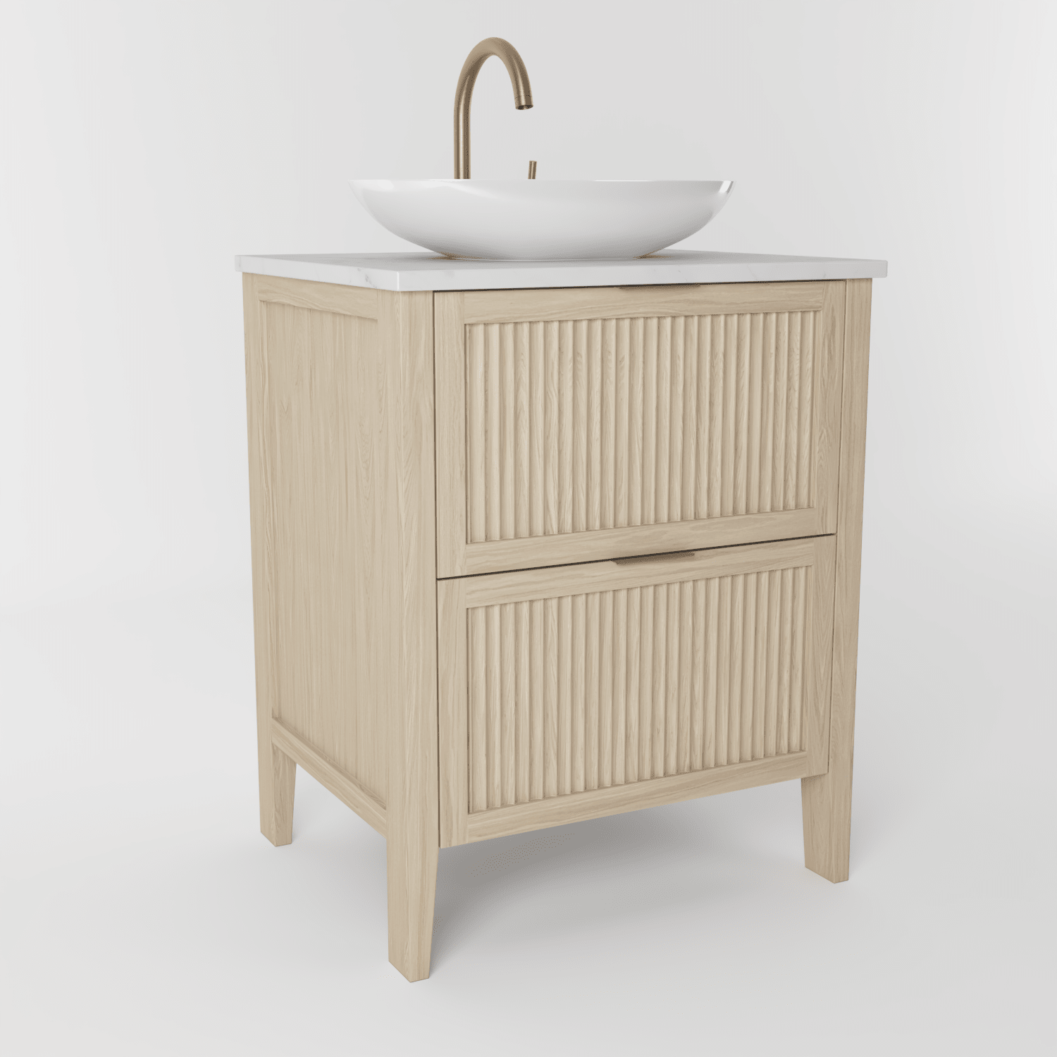The Clifton | Oak Fluted Vanity 600mm | White - Mockridge Design