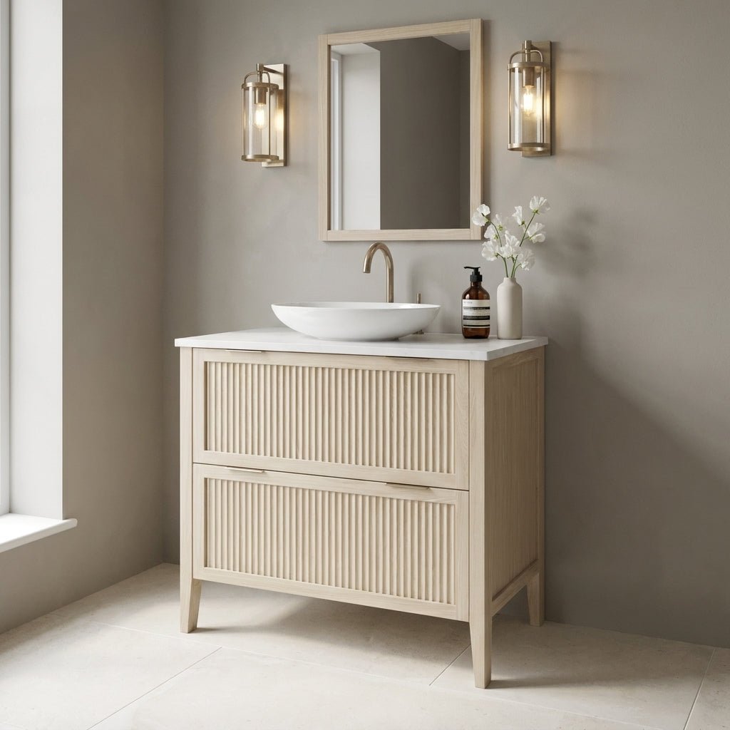 The Clifton | Oak Fluted Vanity 800mm | White - Mockridge Design