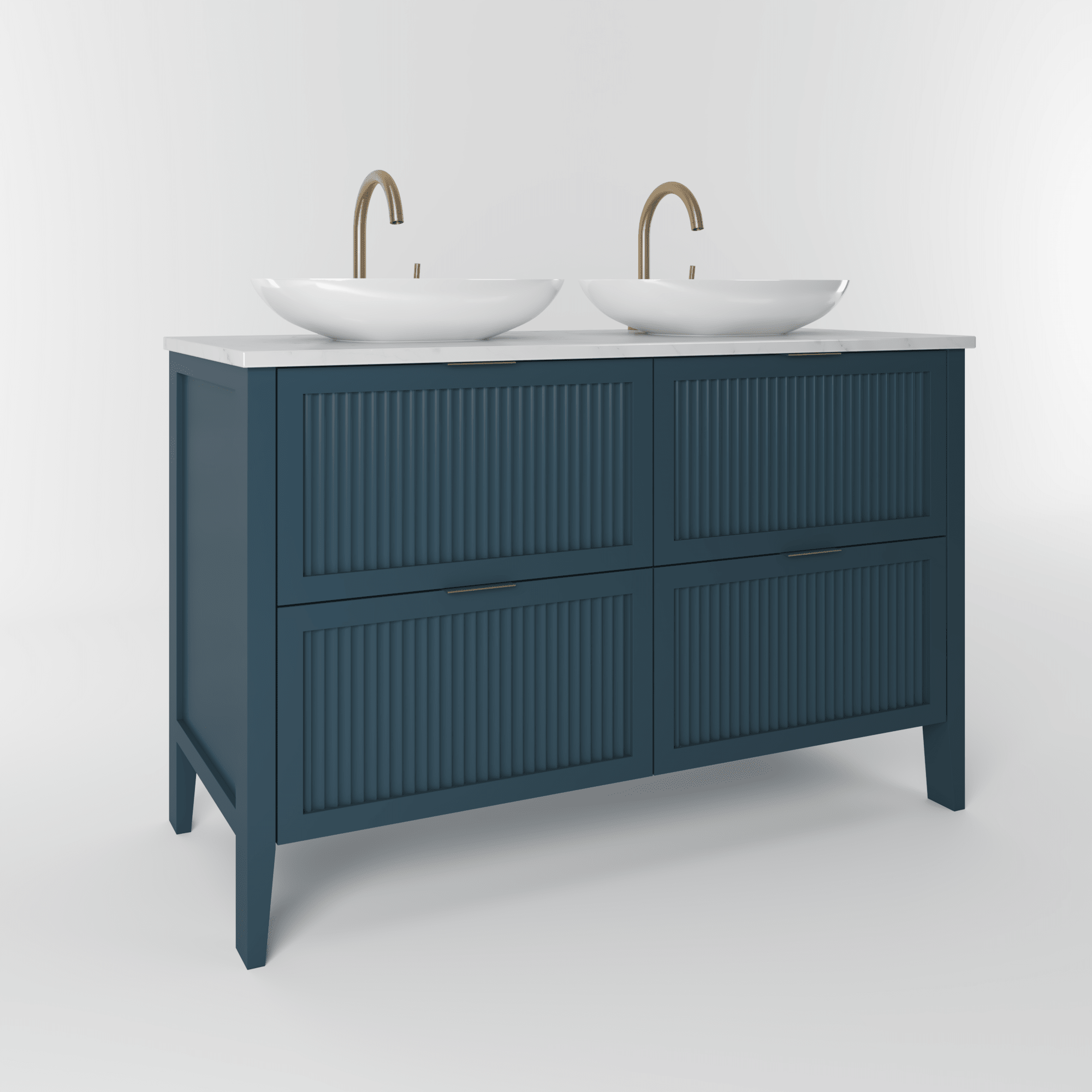 The Clifton | Painted Fluted Double Vanity 1200mm Stiffkey Blue - Mockridge Design