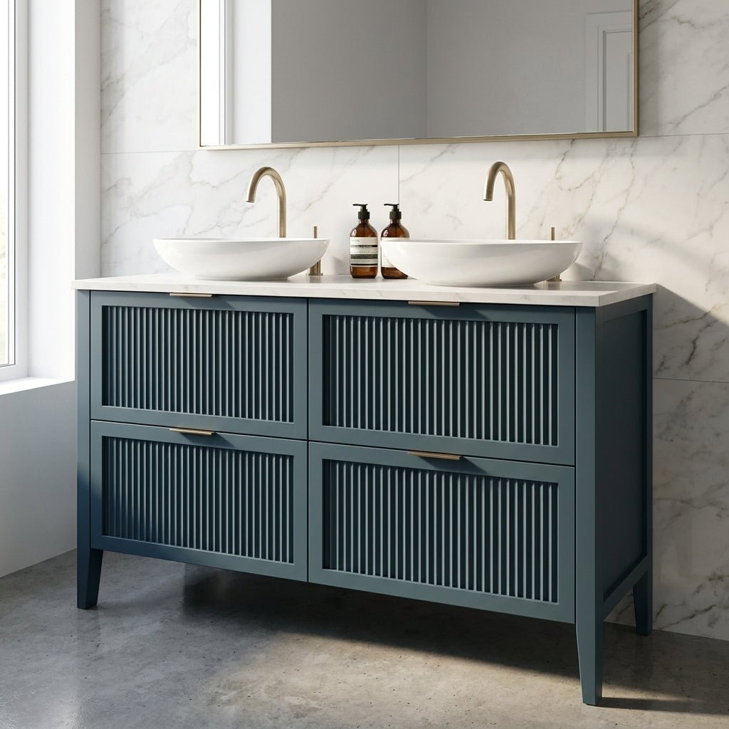 The Clifton | Painted Fluted Double Vanity 1200mm Stiffkey Blue - Mockridge Design