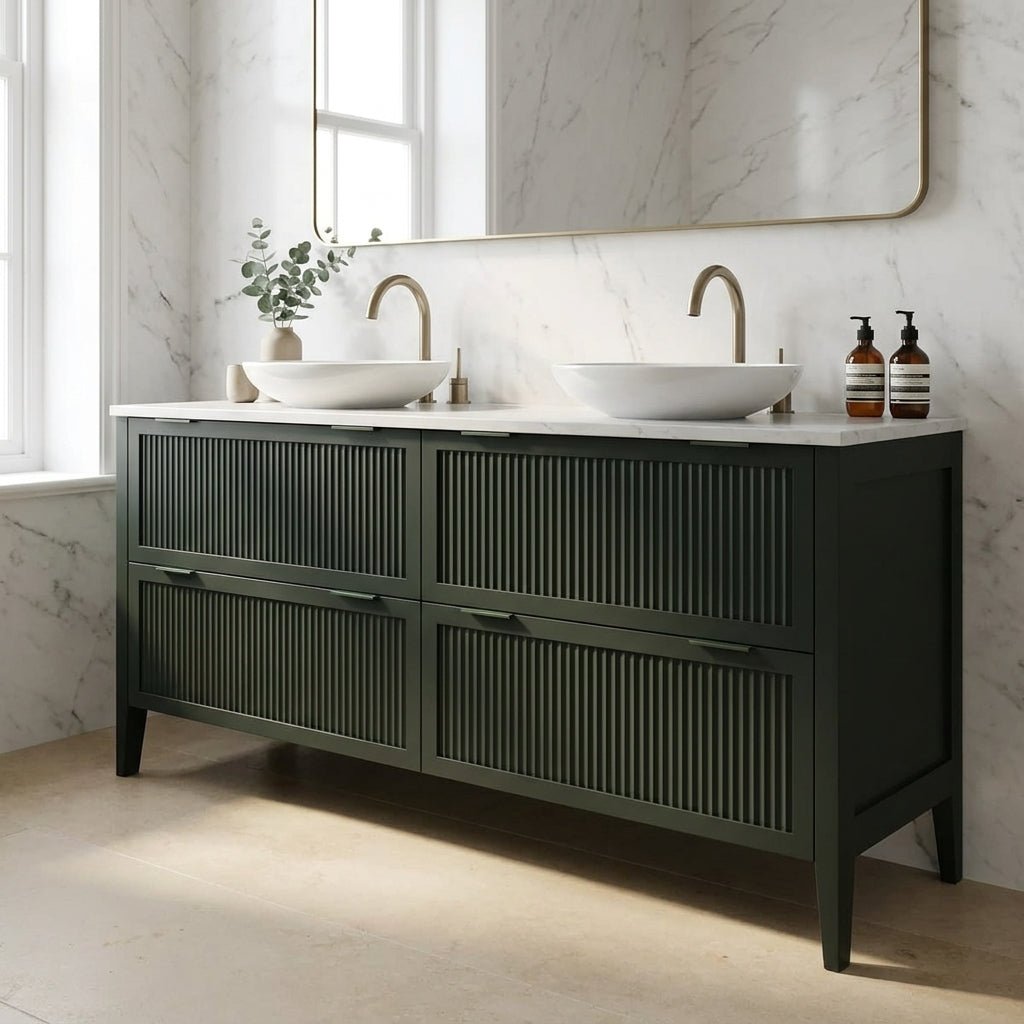 The Clifton | Painted Fluted Double Vanity 1600mm Studio Green - Mockridge Design
