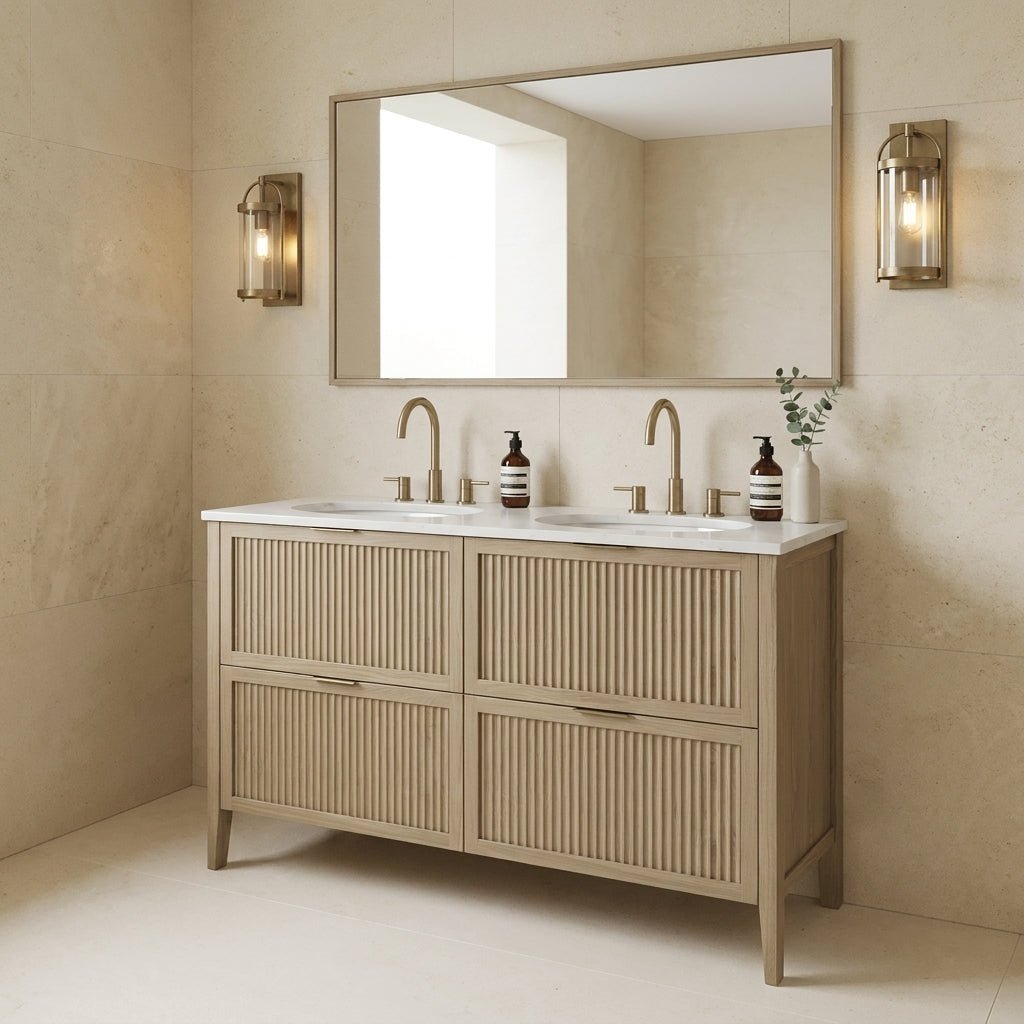 The Clifton | Undermounted | Oak Fluted Double Vanity 1200mm | Macchiato - Mockridge Design