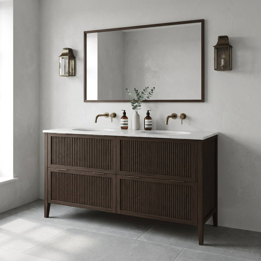 The Clifton | Undermounted | Oak Fluted Double Vanity 1400mm | Dark Roast - Mockridge Design