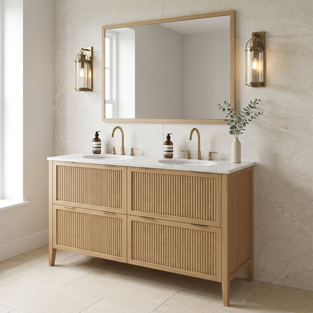 The Clifton | Undermounted | Oak Fluted Double Vanity 1400mm | Natural - Mockridge Design