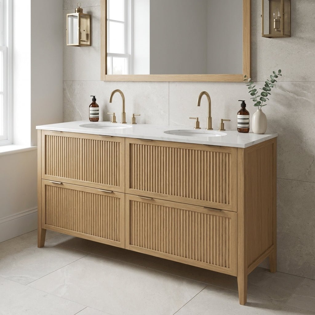 The Clifton | Undermounted | Oak Fluted Double Vanity 1600mm | Natural - Mockridge Design