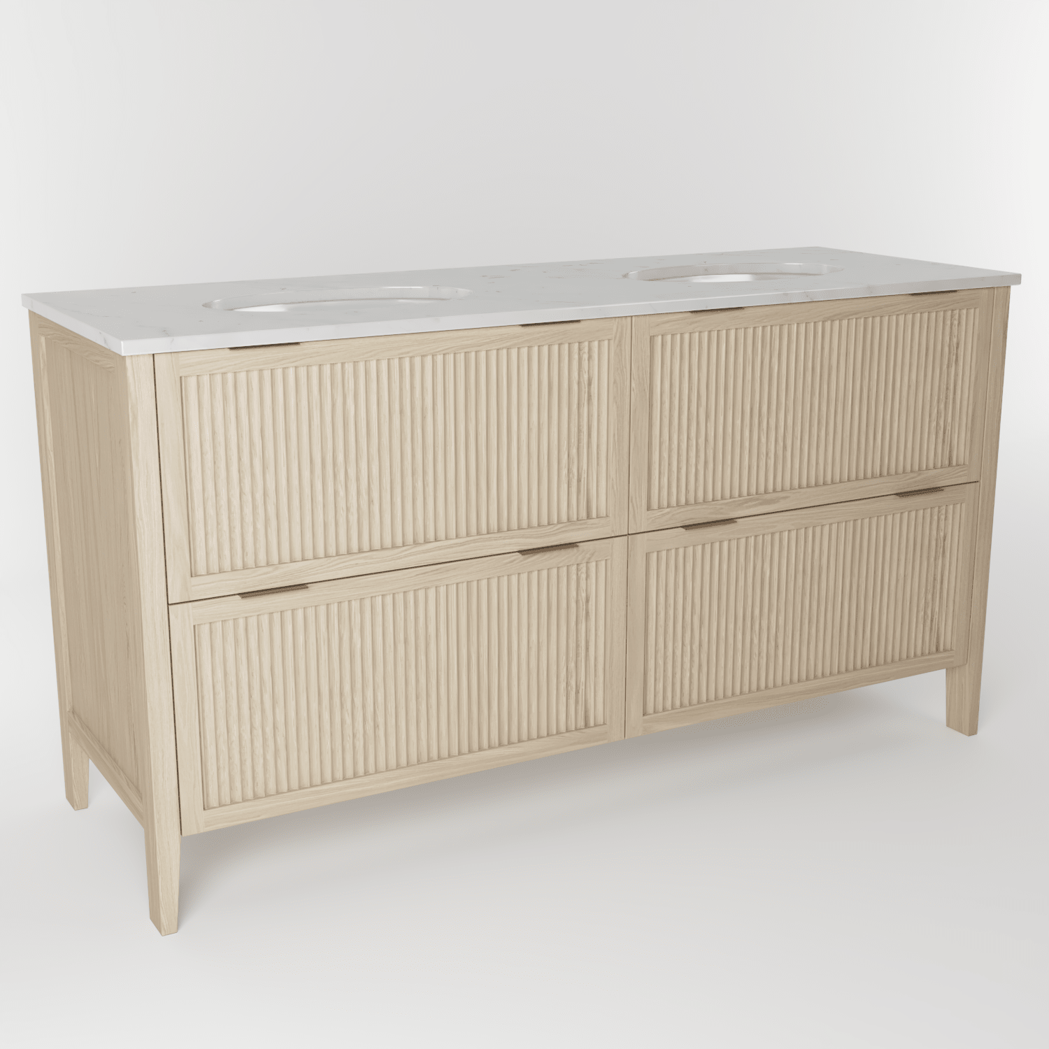 The Clifton | Undermounted | Oak Fluted Double Vanity 1600mm | White - Mockridge Design