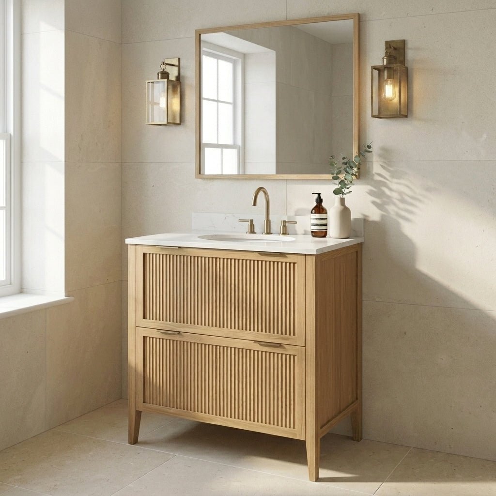 The Clifton | Undermounted | Oak Fluted Vanity 800mm | Natural - Mockridge Design