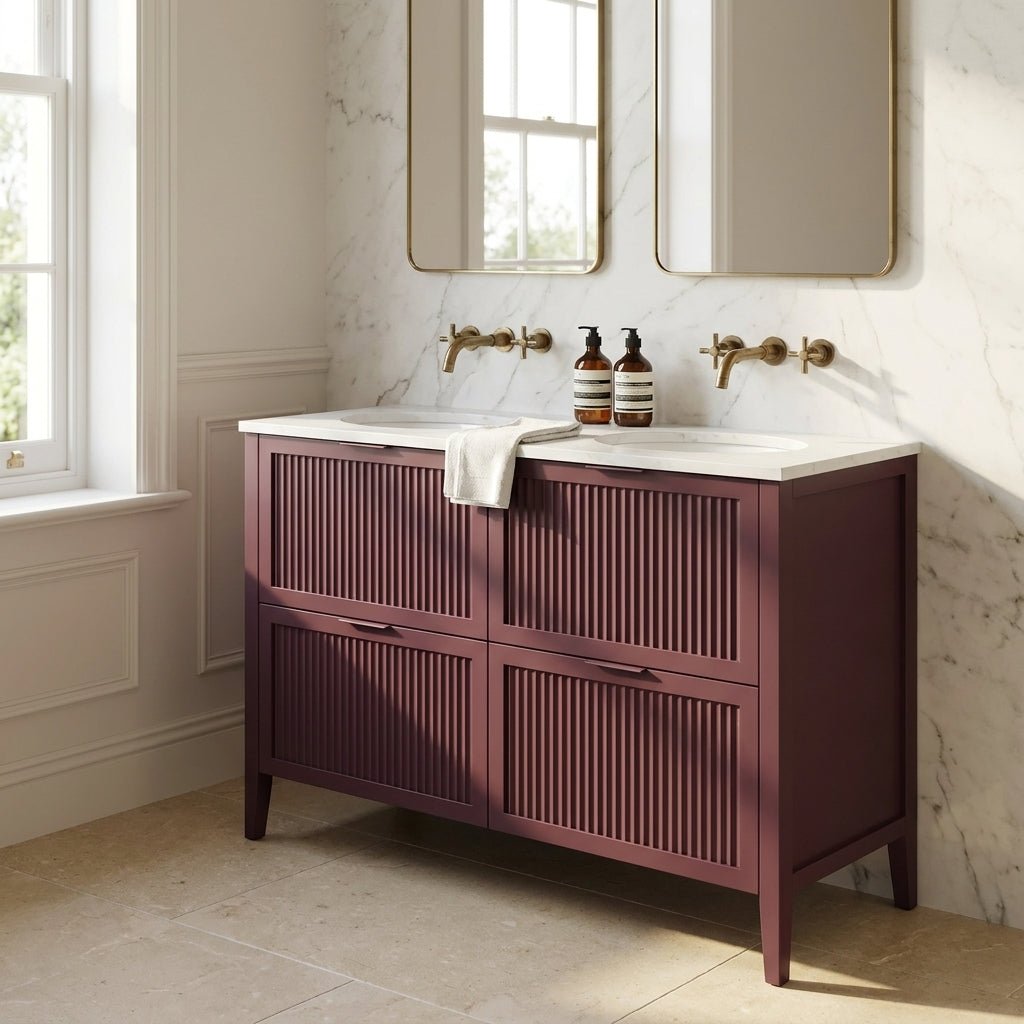 The Clifton | Undermounted | Painted Fluted Double Vanity 1200mm Brinjal - Mockridge Design