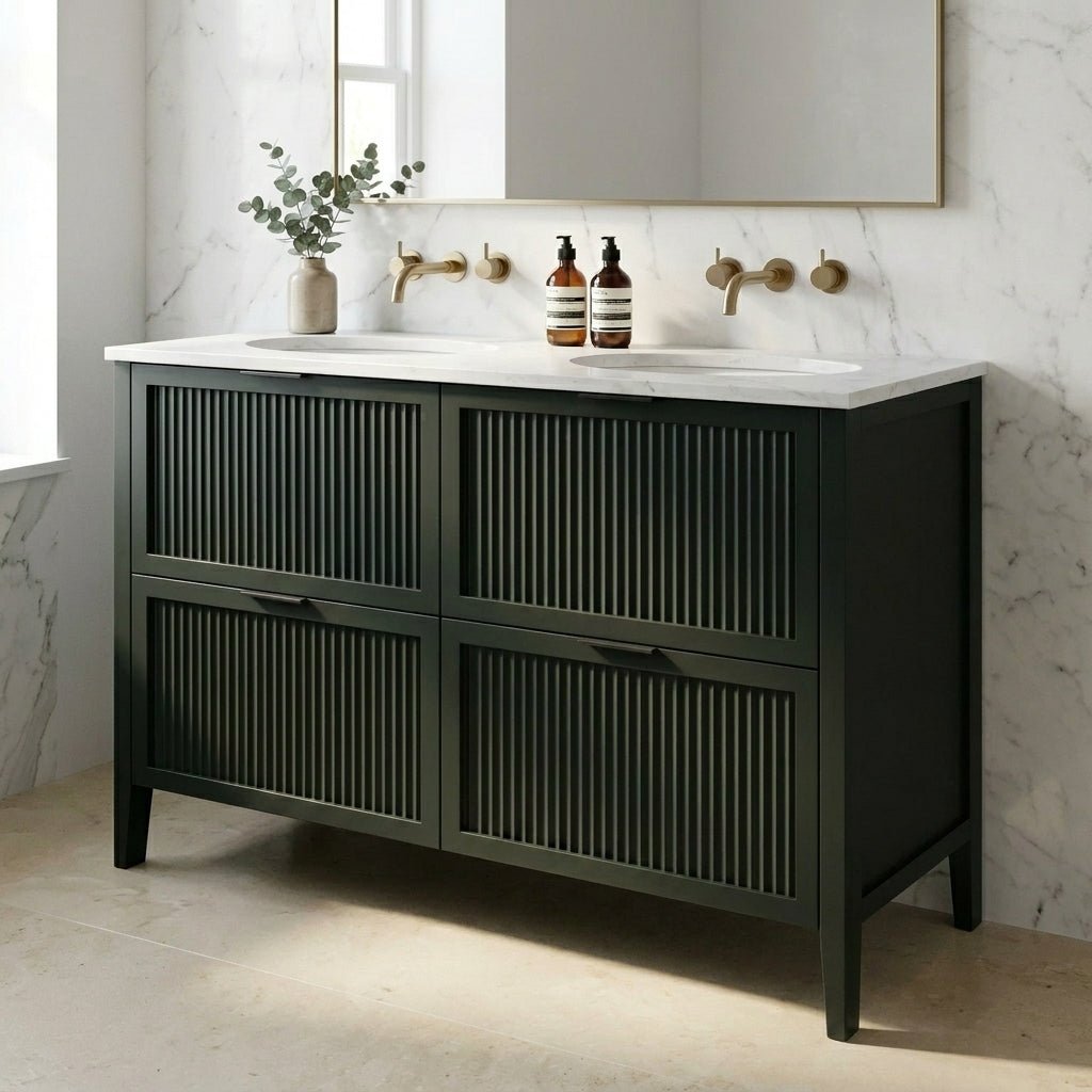 The Clifton | Undermounted | Painted Fluted Double Vanity 1200mm Studio Green - Mockridge Design