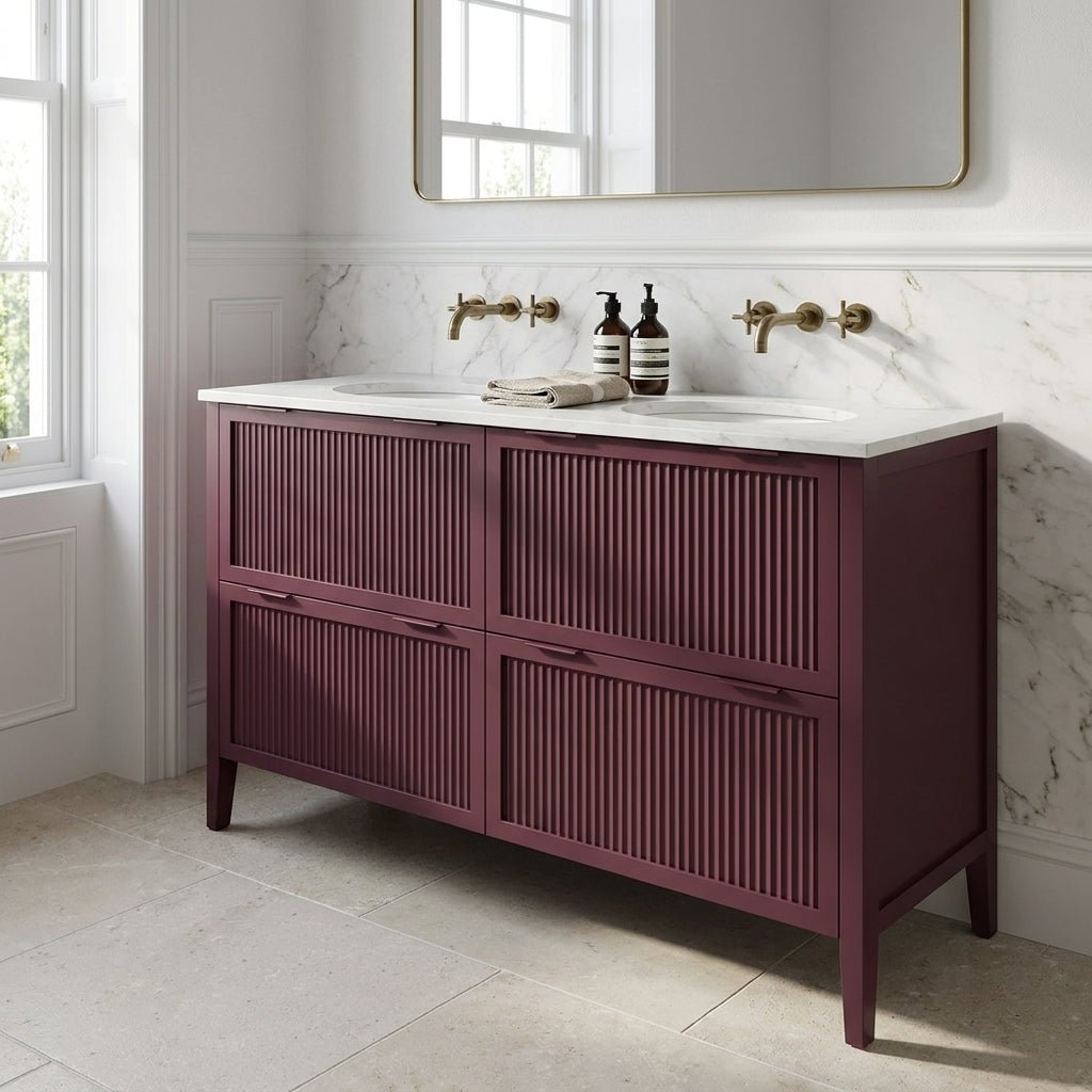The Clifton | Undermounted | Painted Fluted Double Vanity 1400mm Brinjal - Mockridge Design