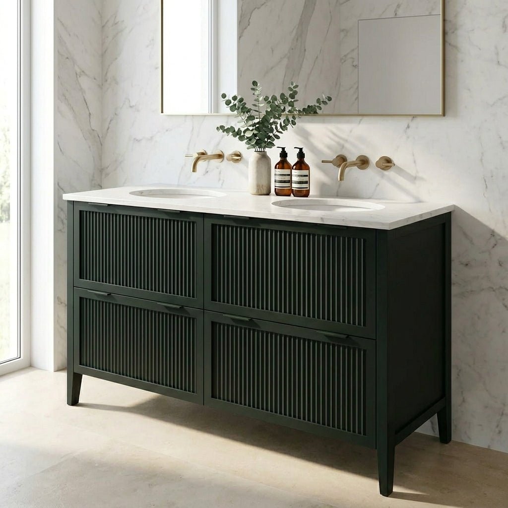 The Clifton | Undermounted | Painted Fluted Double Vanity 1400mm Studio Green - Mockridge Design