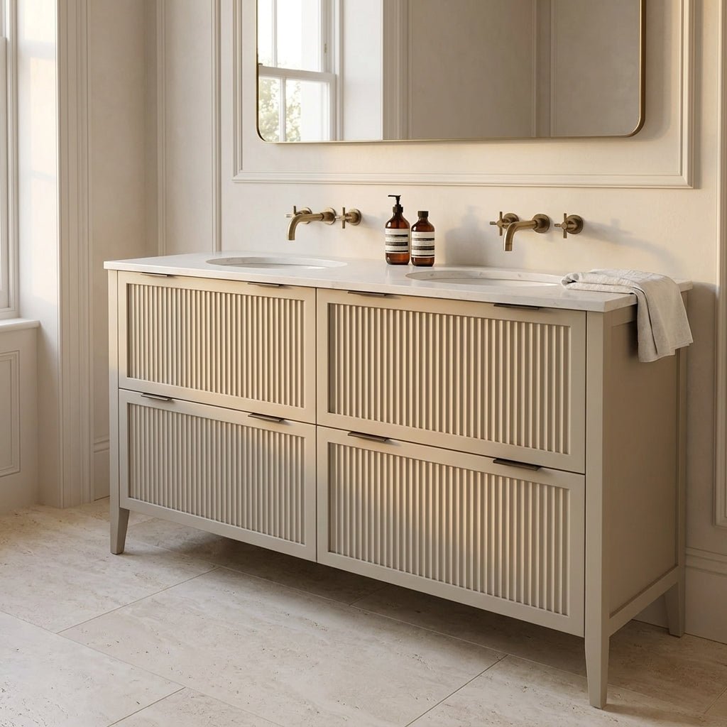 The Clifton | Undermounted | Painted Fluted Double Vanity 1600mm Elephants Breath - Mockridge Design