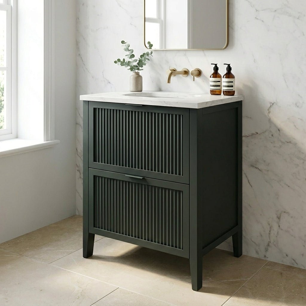 The Clifton | Undermounted | Painted Fluted Vanity 600mm Studio Green - Mockridge Design