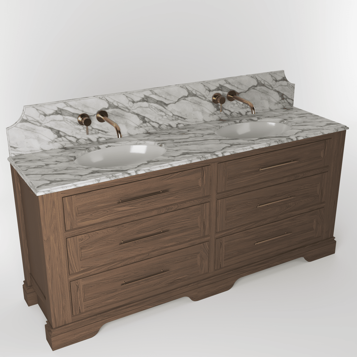 Technical dimensions drawing for The Kingsbridge | Oak Double Vanity 1900mm | Chocolate