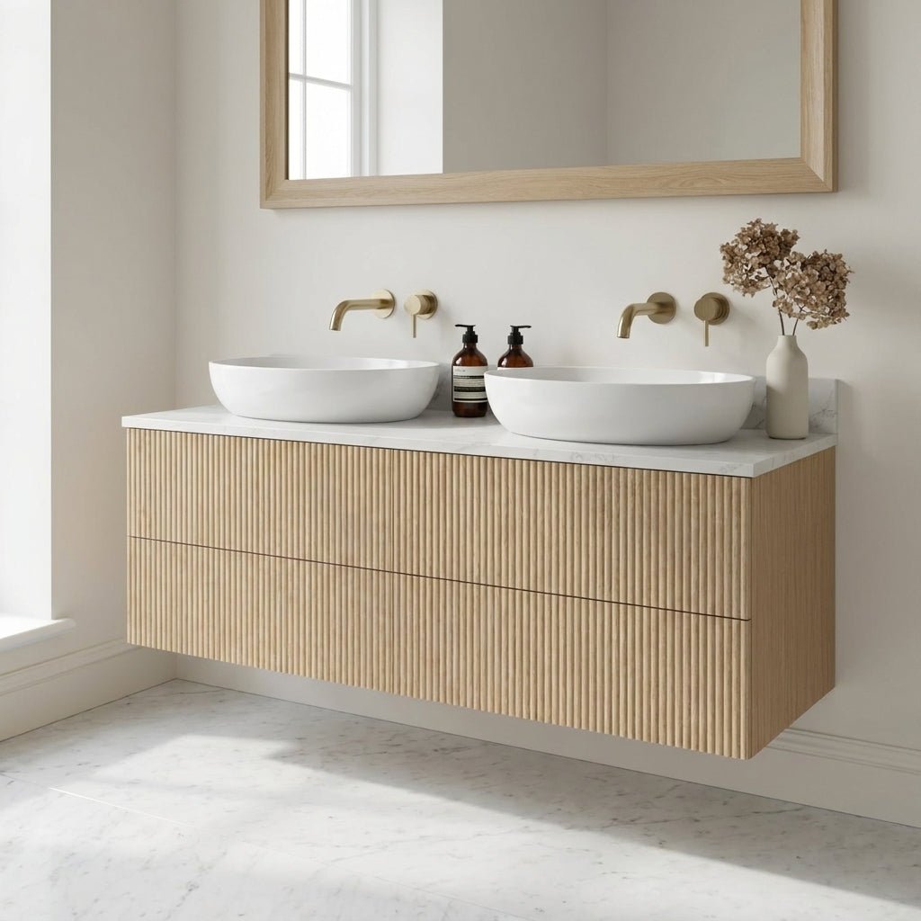The Reeded | Oak Double Vanity 1200mm | Smoke 5% - Mockridge Design