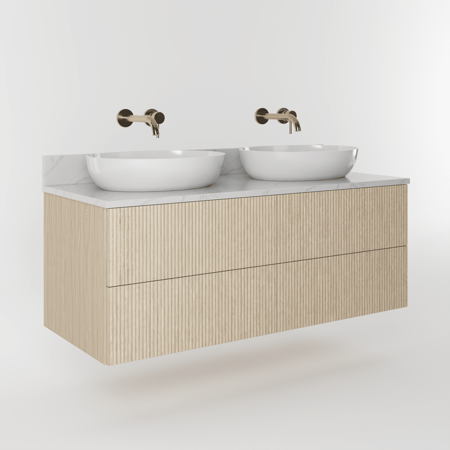The Reeded | Oak Double Vanity 1200mm | White - Mockridge Design