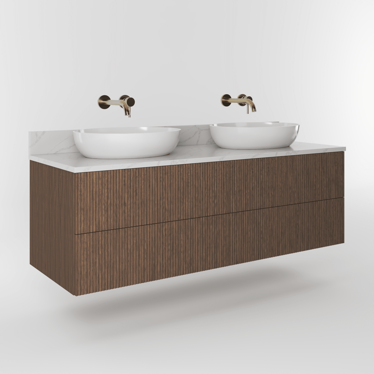 The Reeded | Oak Double Vanity 1400mm | Chocolate - Mockridge Design