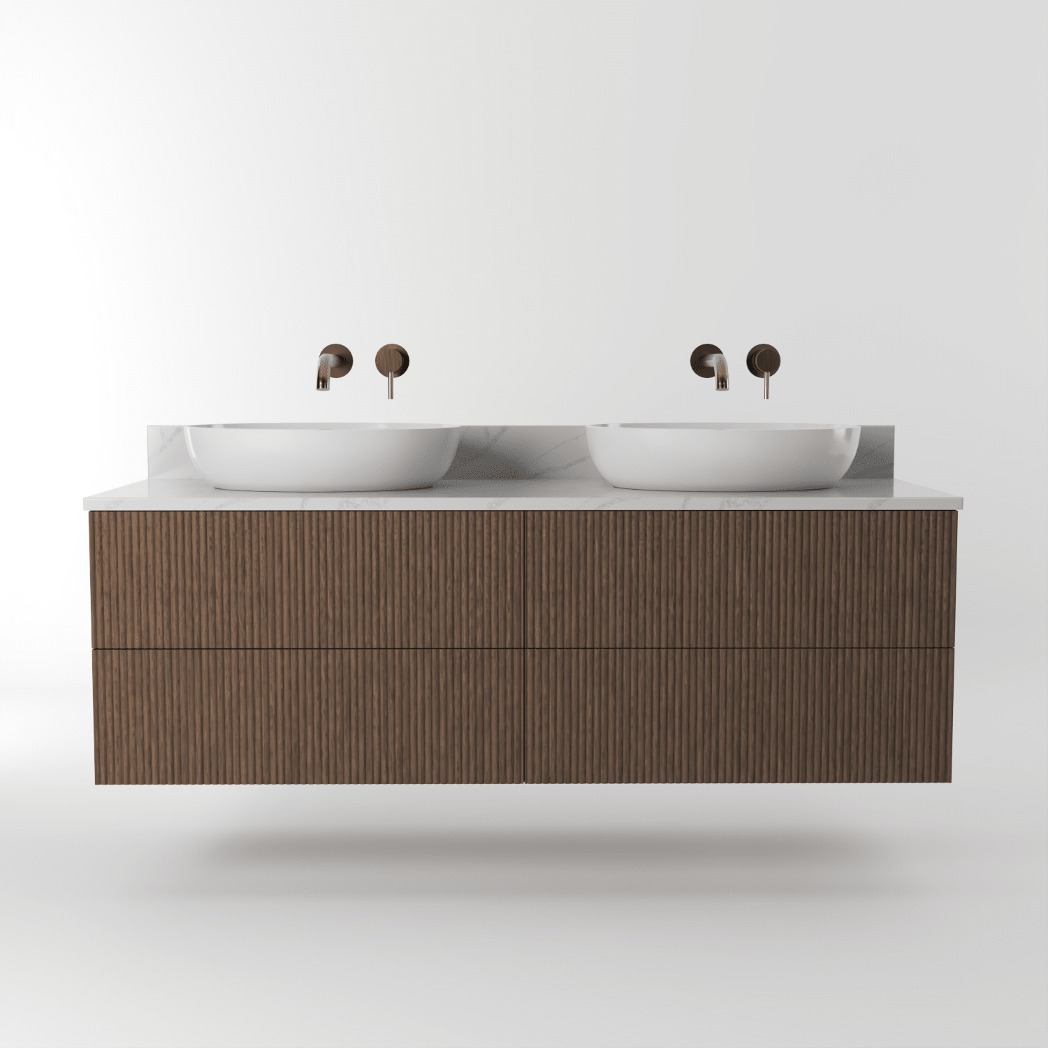The Reeded | Oak Double Vanity 1400mm | Chocolate - Mockridge Design