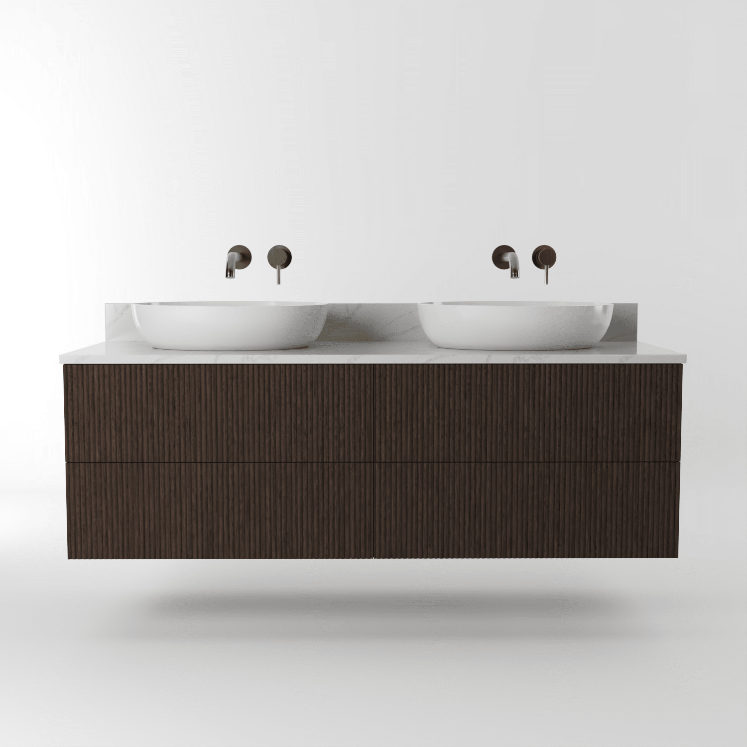 The Reeded | Oak Double Vanity 1400mm | Dark Roast - Mockridge Design