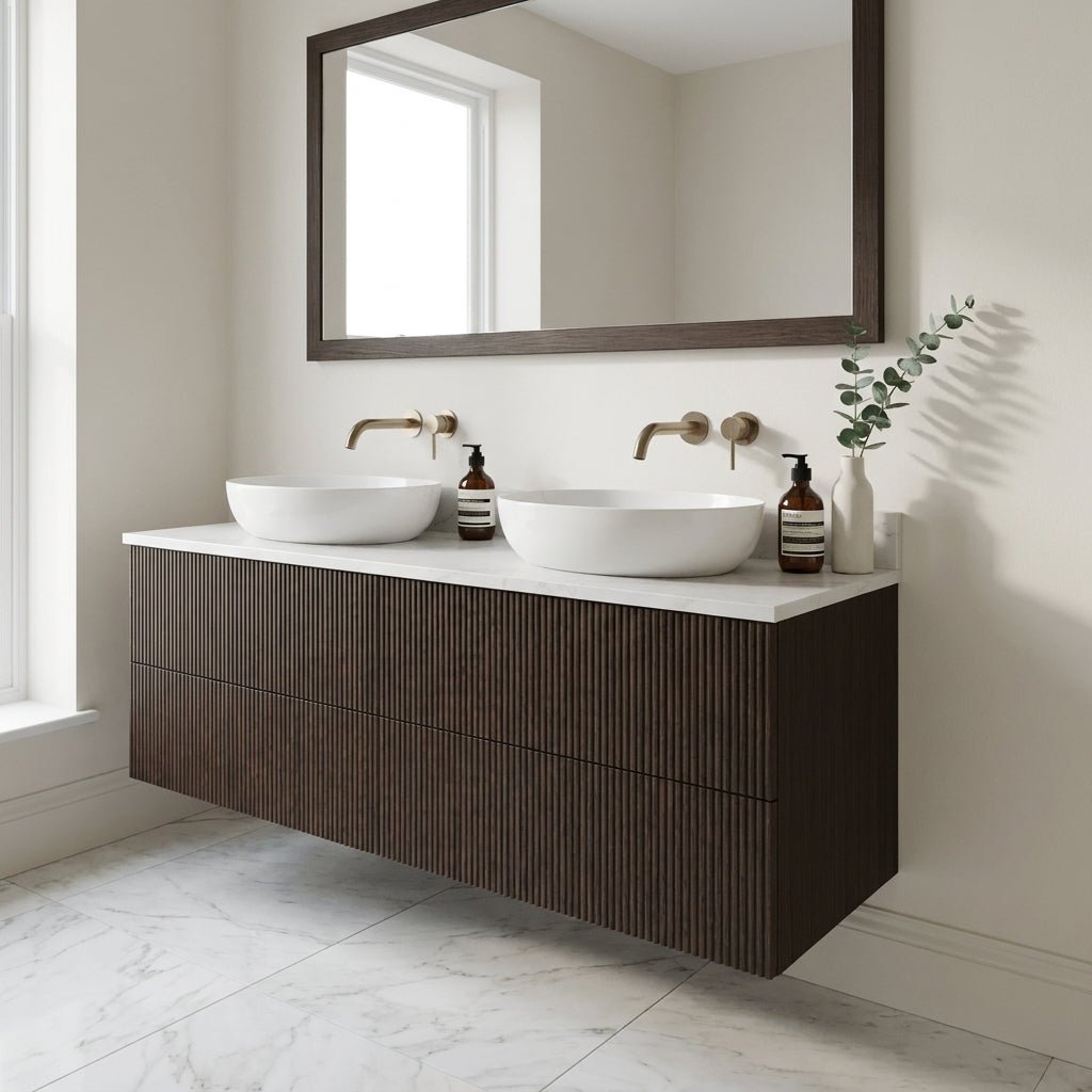 The Reeded | Oak Double Vanity 1400mm | Dark Roast - Mockridge Design