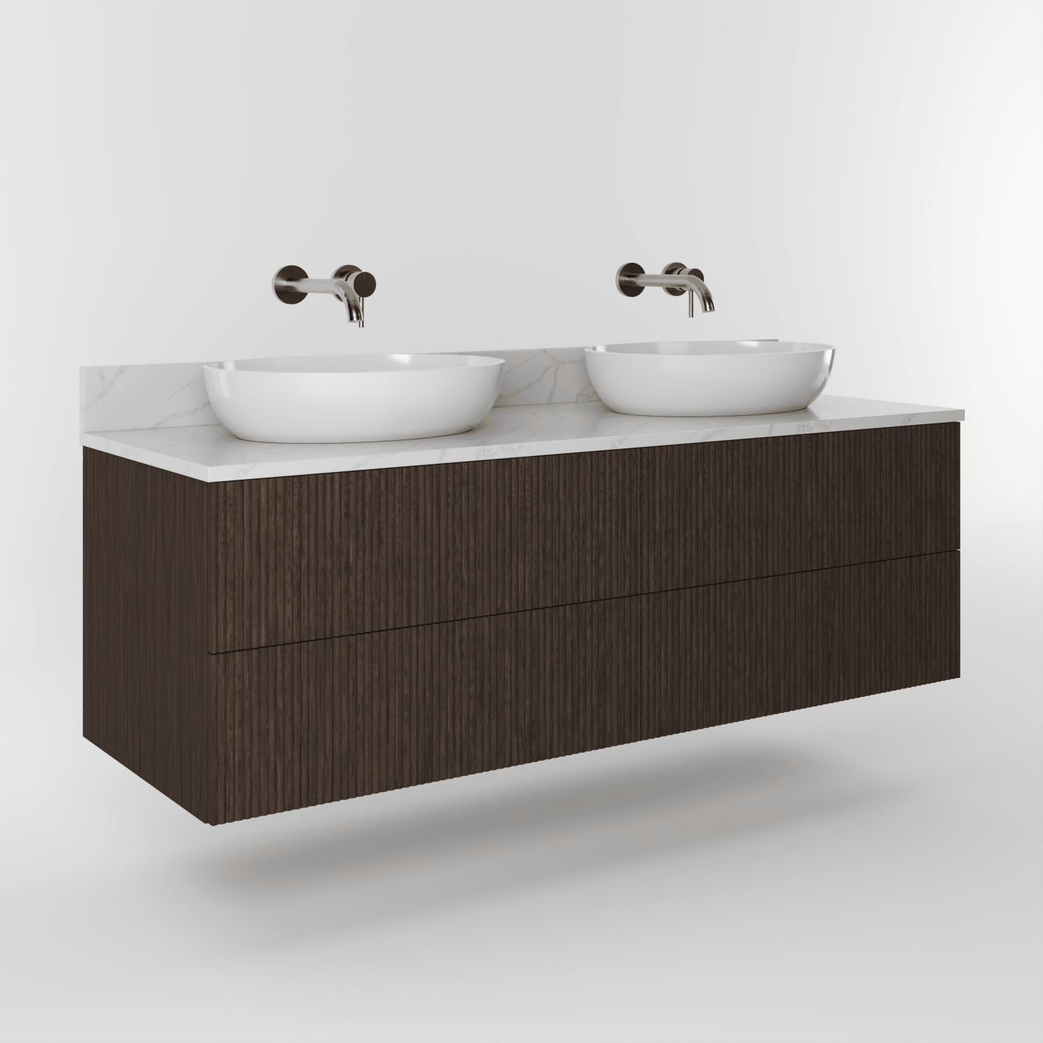 The Reeded | Oak Double Vanity 1400mm | Dark Roast - Mockridge Design