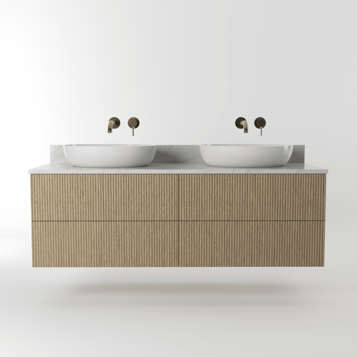 The Reeded | Oak Double Vanity 1400mm | Macchiato - Mockridge Design