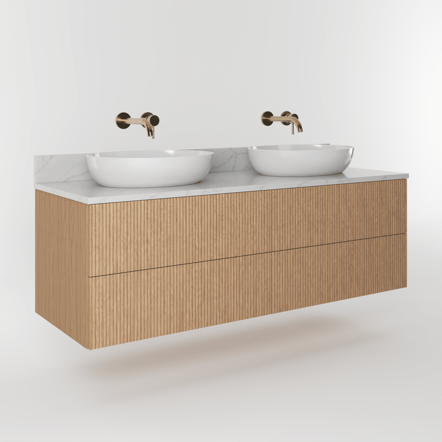 The Reeded | Oak Double Vanity 1400mm | Natural - Mockridge Design
