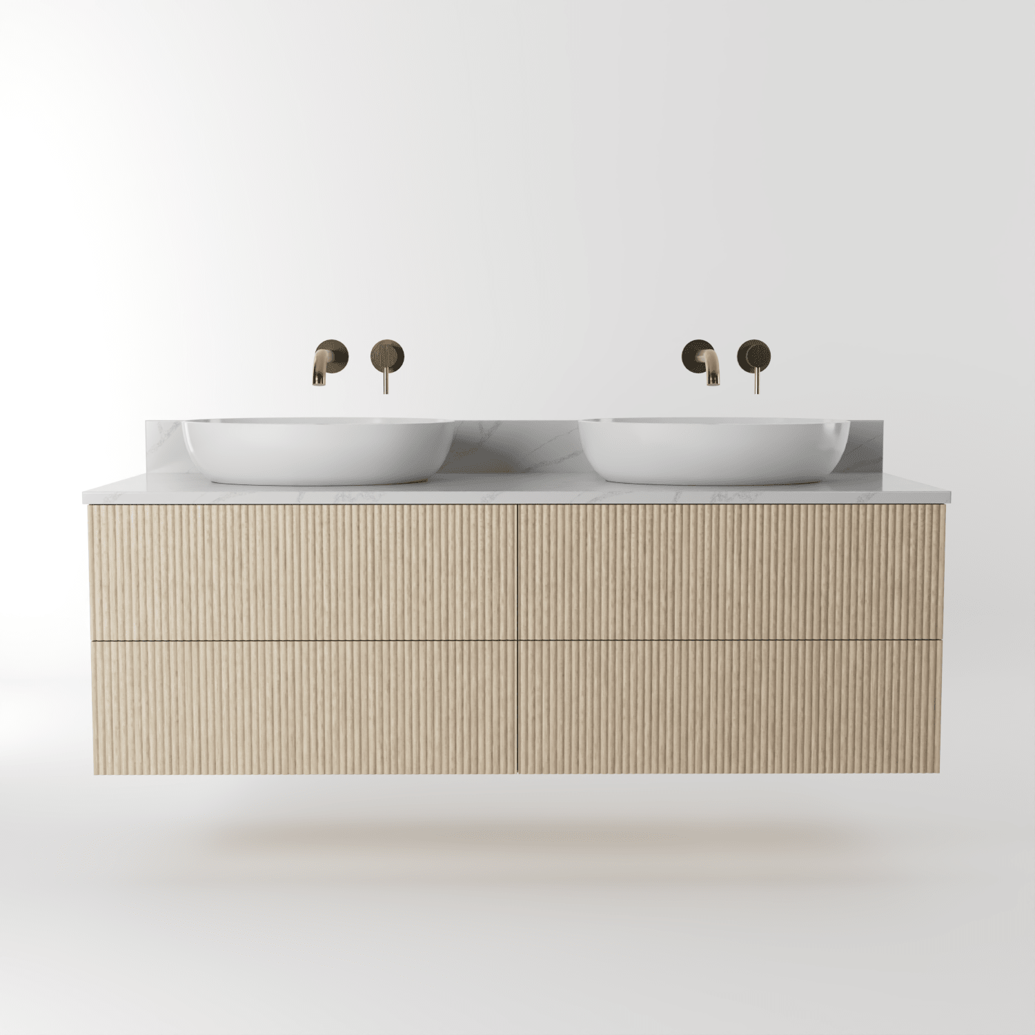The Reeded | Oak Double Vanity 1400mm | White - Mockridge Design