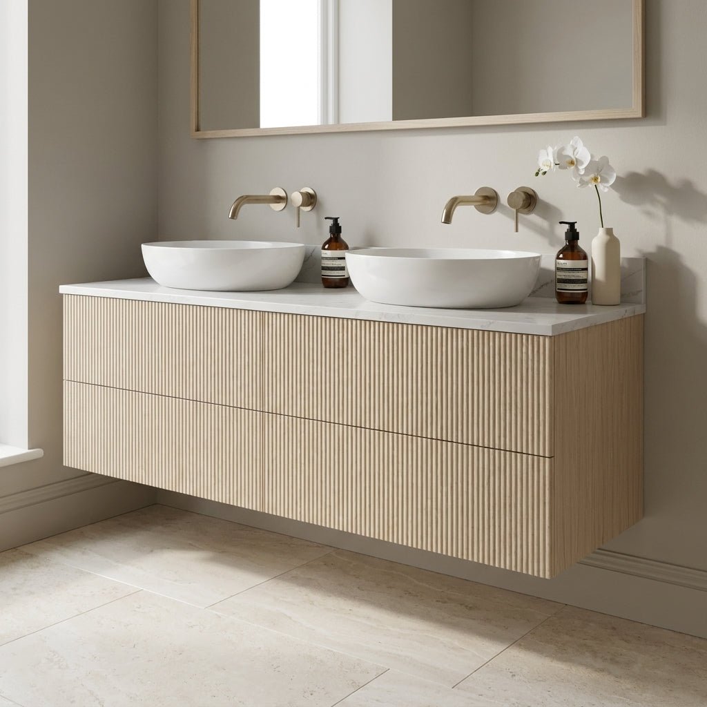 The Reeded | Oak Double Vanity 1400mm | White - Mockridge Design