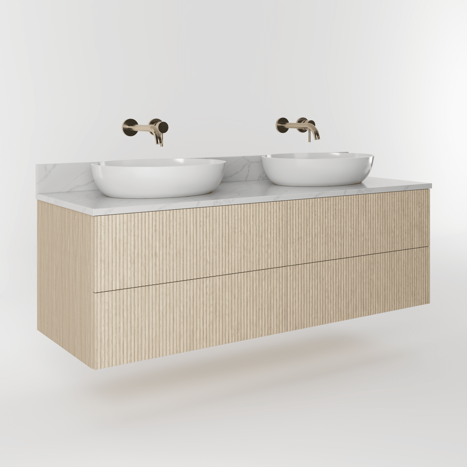 The Reeded | Oak Double Vanity 1400mm | White - Mockridge Design