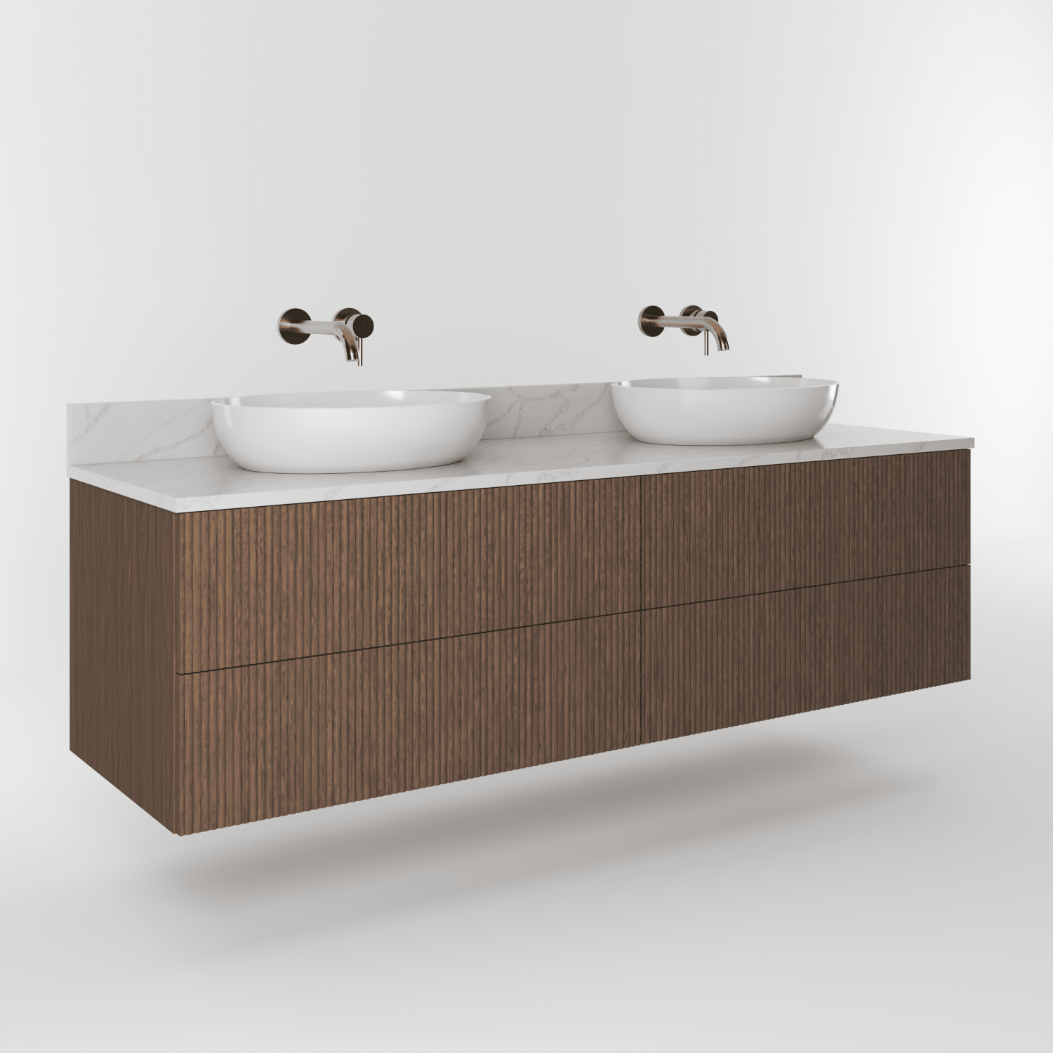 The Reeded | Oak Double Vanity 1600mm | Chocolate - Mockridge Design