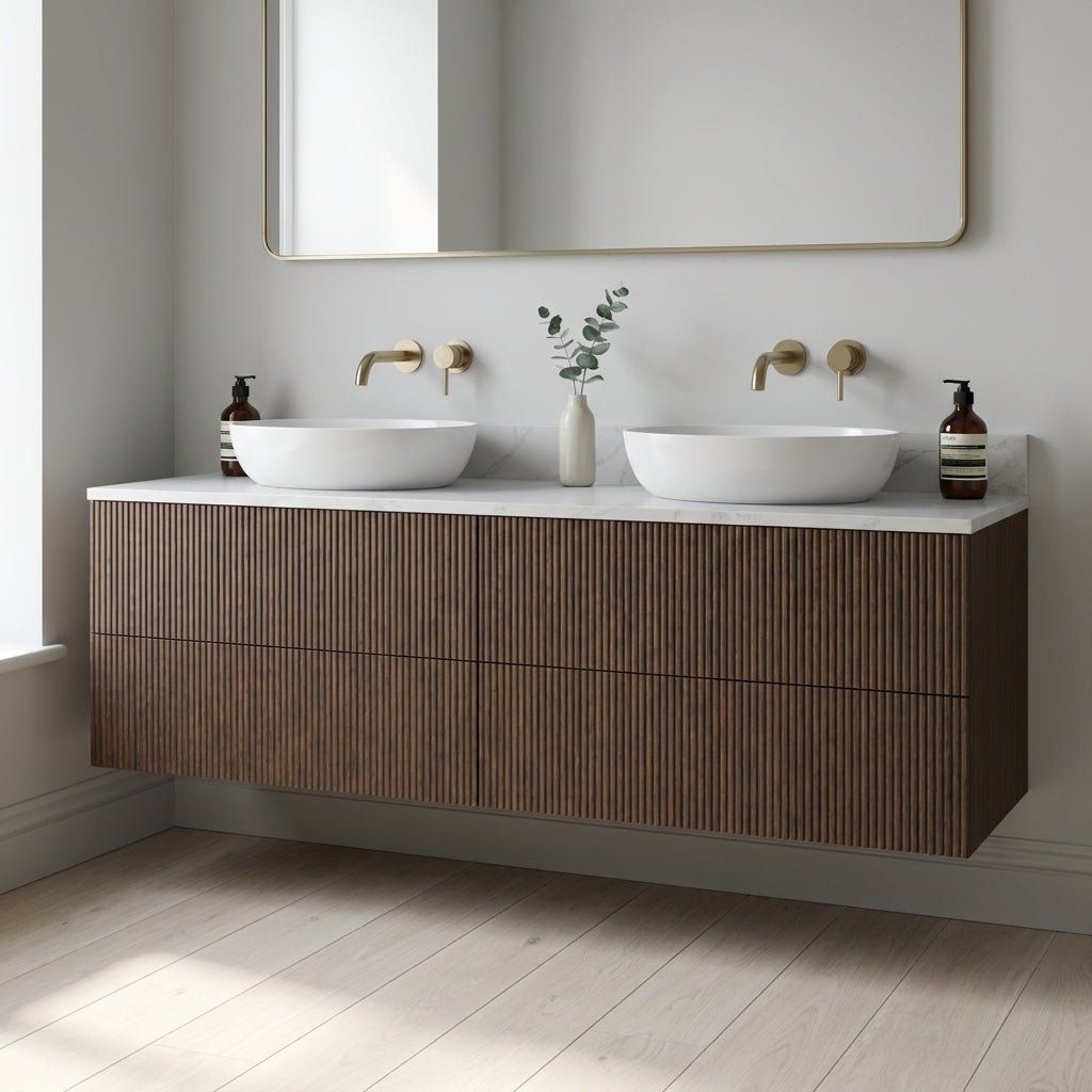 The Reeded | Oak Double Vanity 1600mm | Chocolate - Mockridge Design