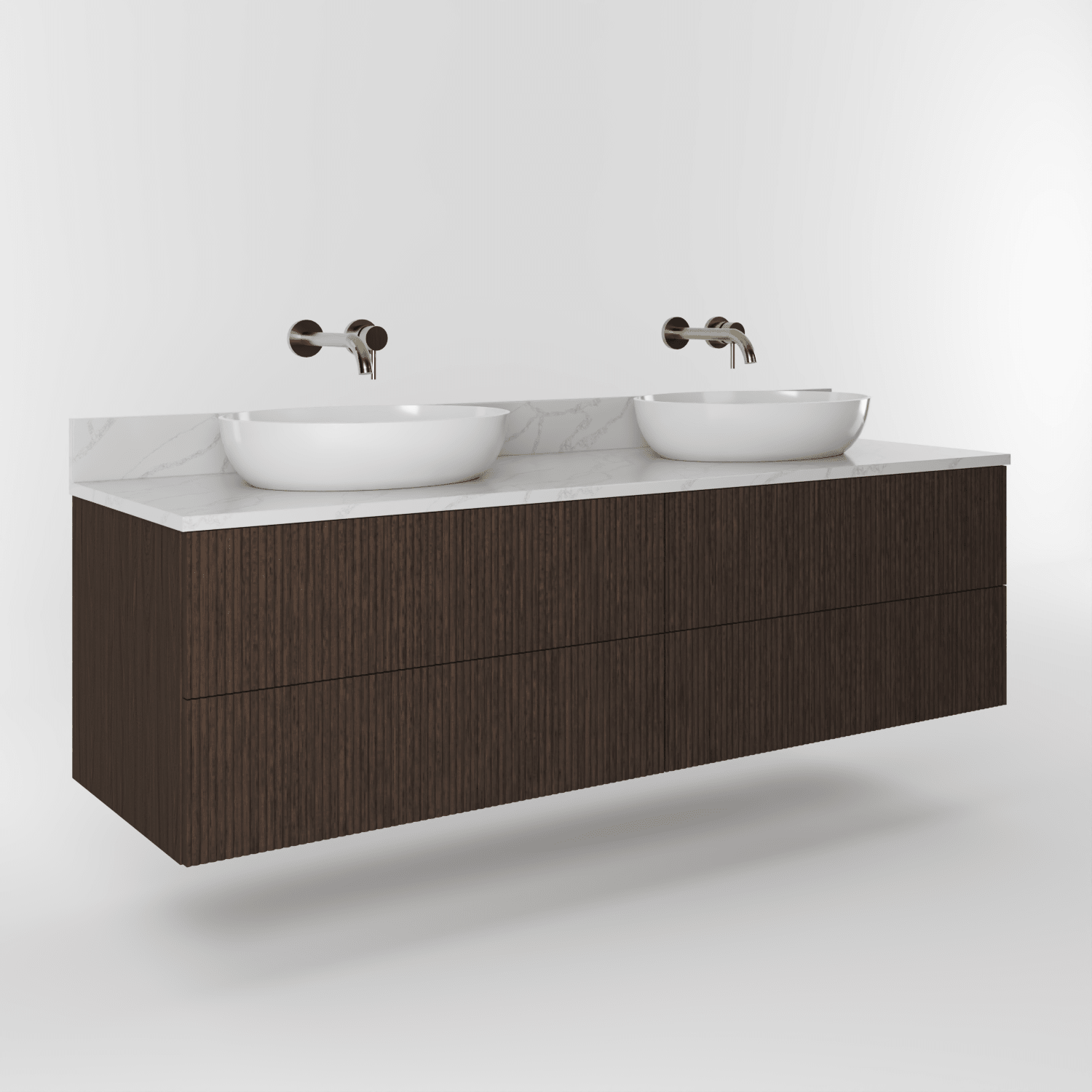 The Reeded | Oak Double Vanity 1600mm | Dark Roast - Mockridge Design