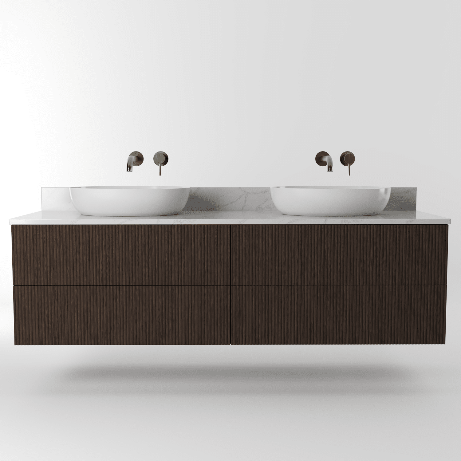 The Reeded | Oak Double Vanity 1600mm | Dark Roast - Mockridge Design