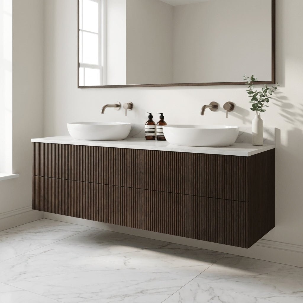 The Reeded | Oak Double Vanity 1600mm | Dark Roast - Mockridge Design