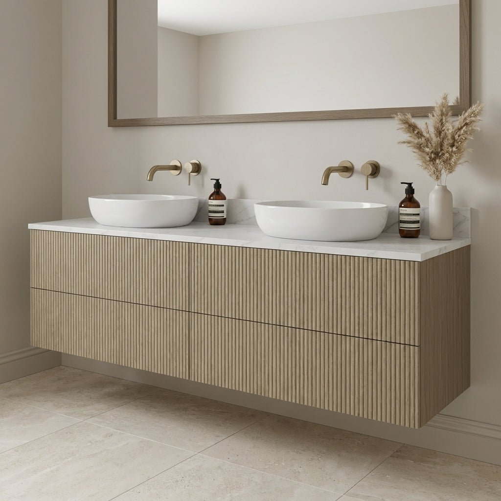 The Reeded | Oak Double Vanity 1600mm | Macchiato - Mockridge Design