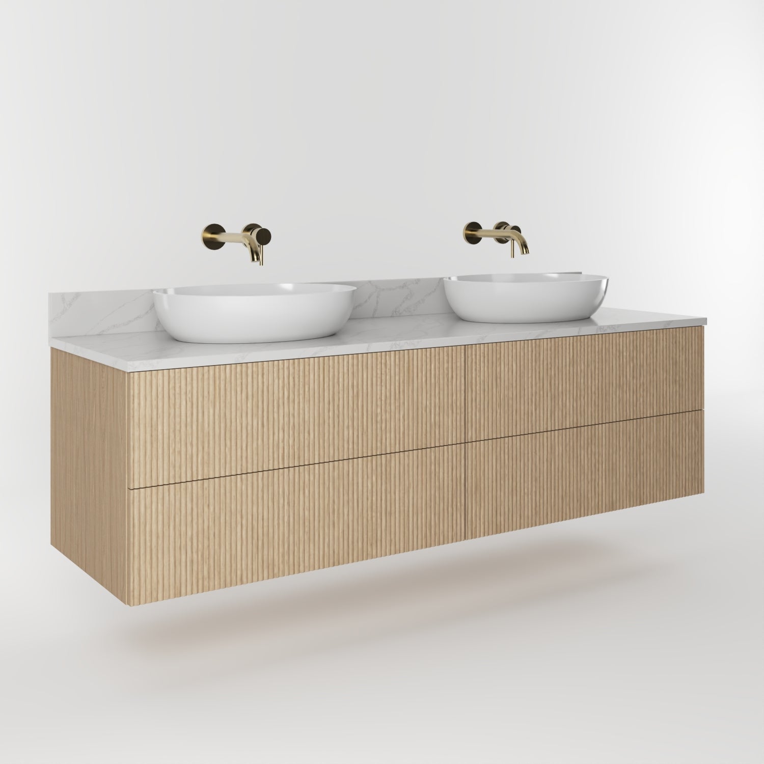 The Reeded | Oak Double Vanity 1600mm | Smoke 5% - Mockridge Design