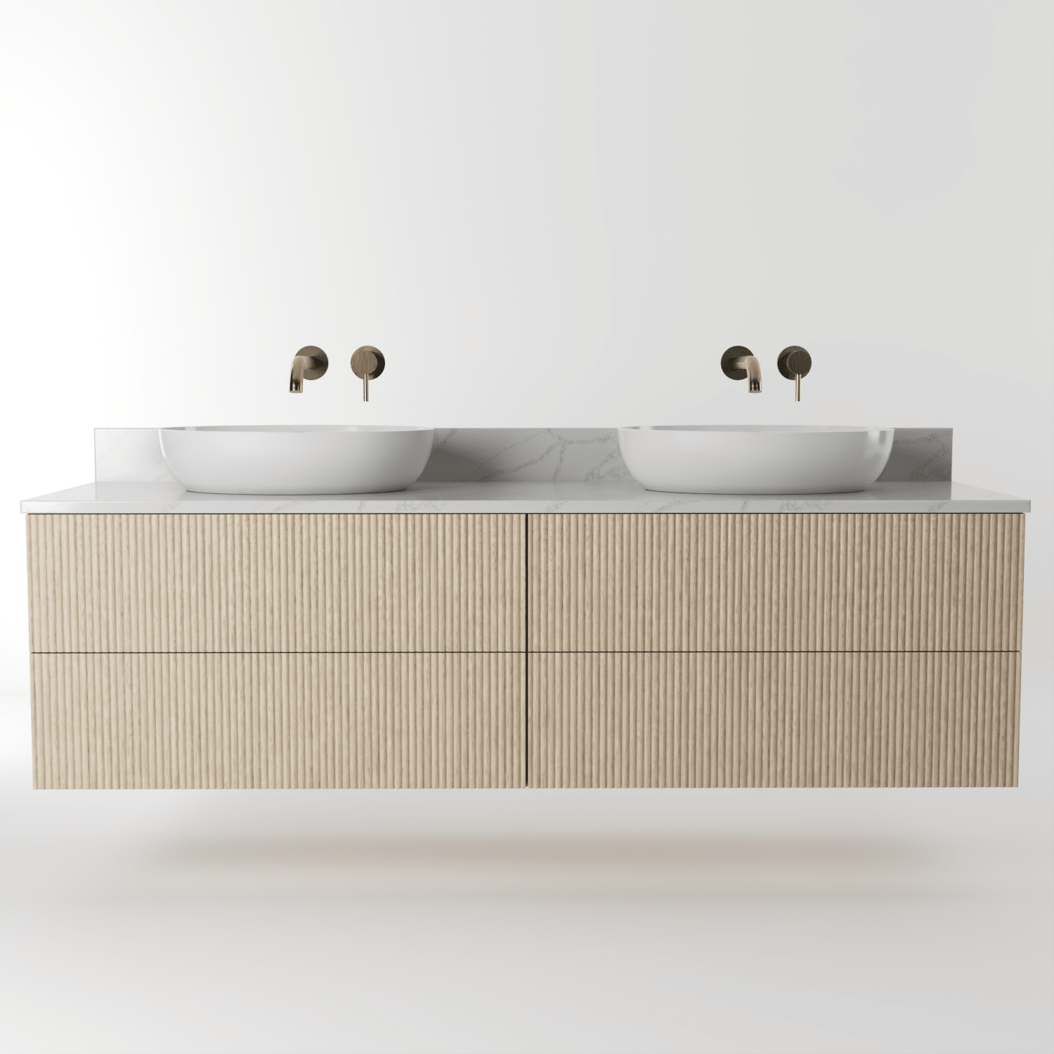 The Reeded | Oak Double Vanity 1600mm | White - Mockridge Design